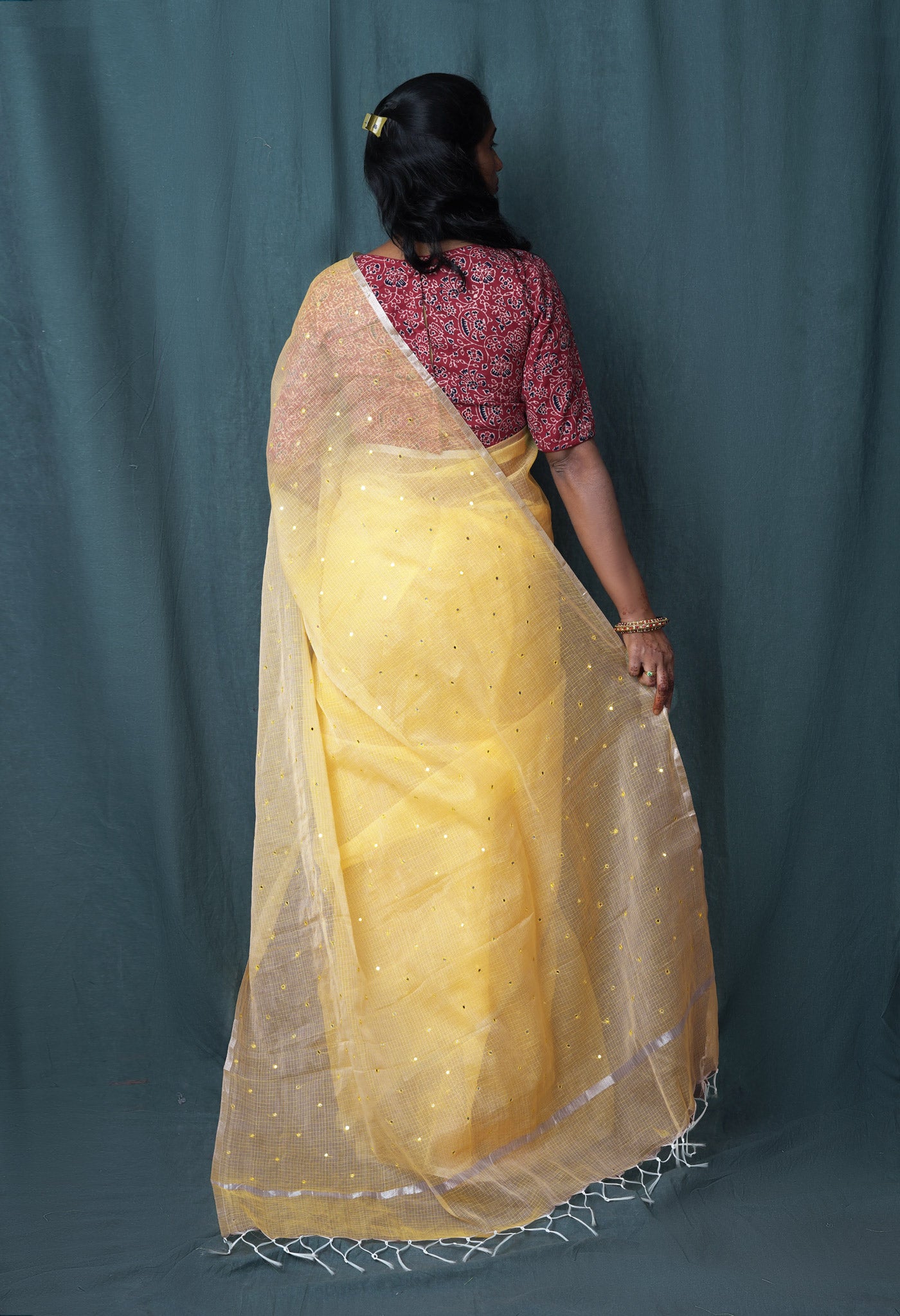 Yellow Pure Mirror Work Kota Saree-UNM82958
