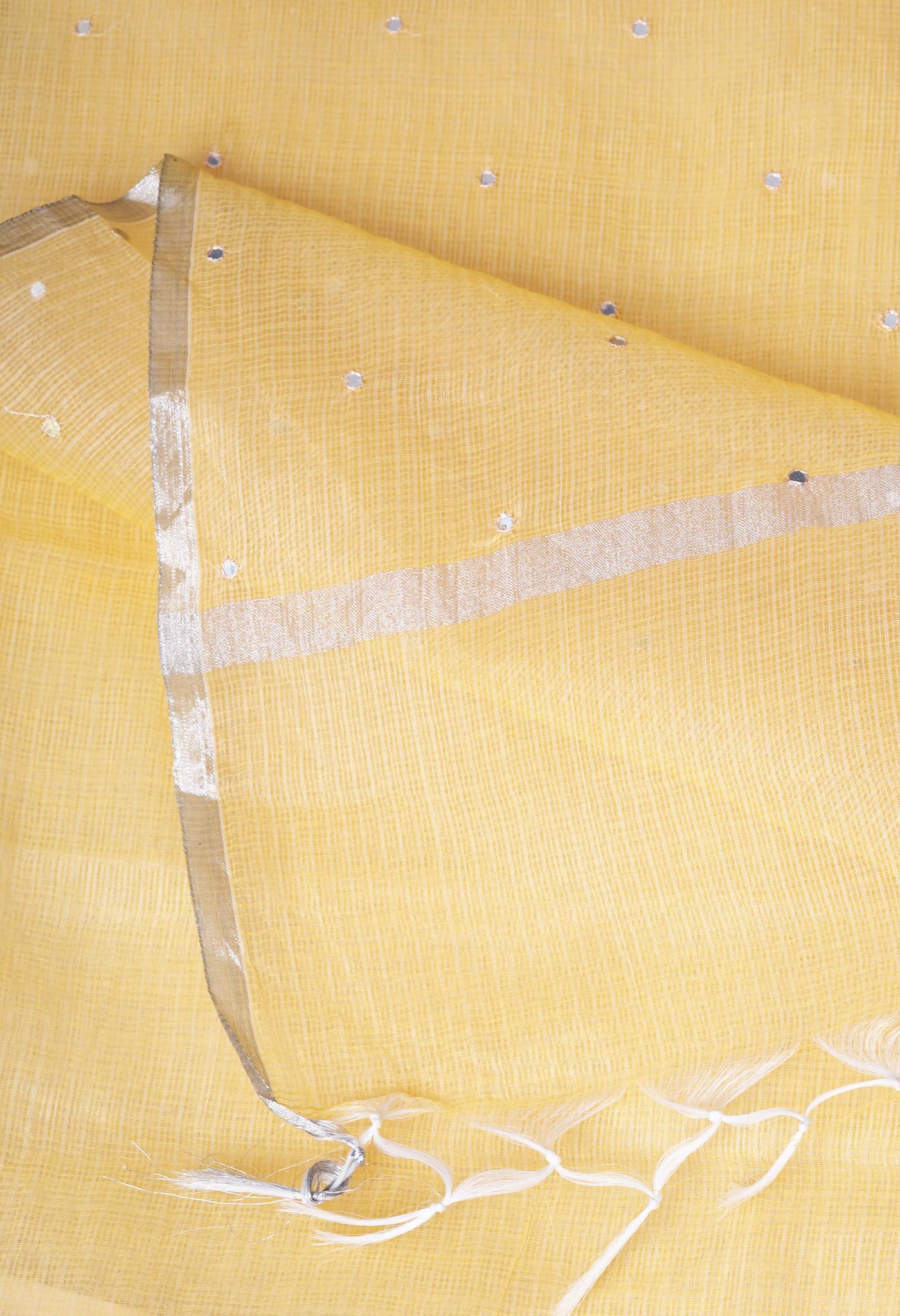 Yellow Pure Mirror Work Kota Saree-UNM82958