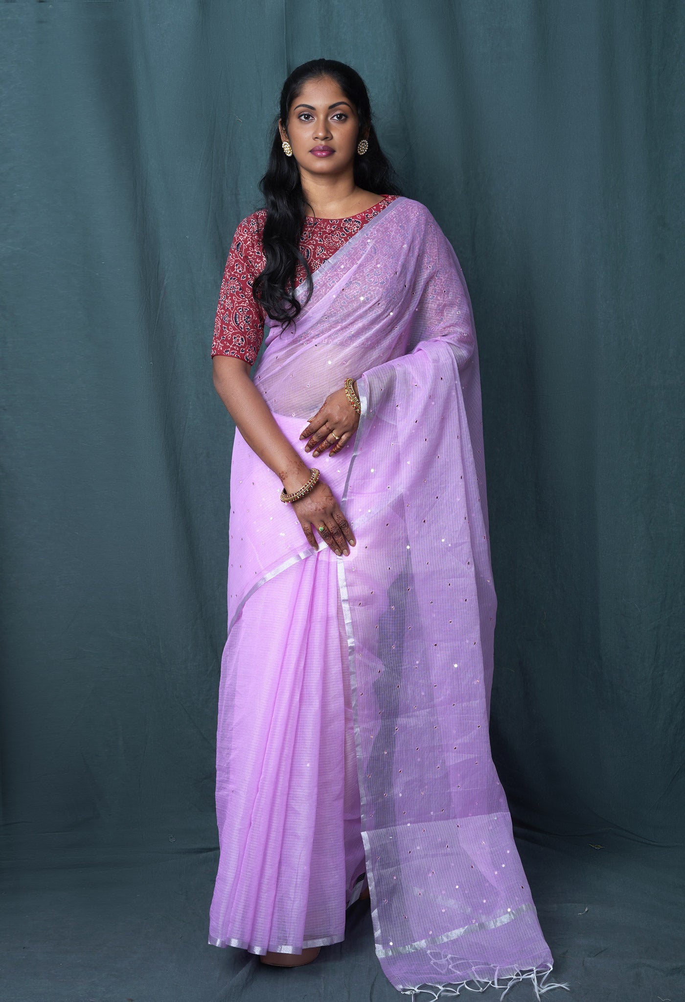 Lavender Pure Mirror Work Kota Saree-UNM82959