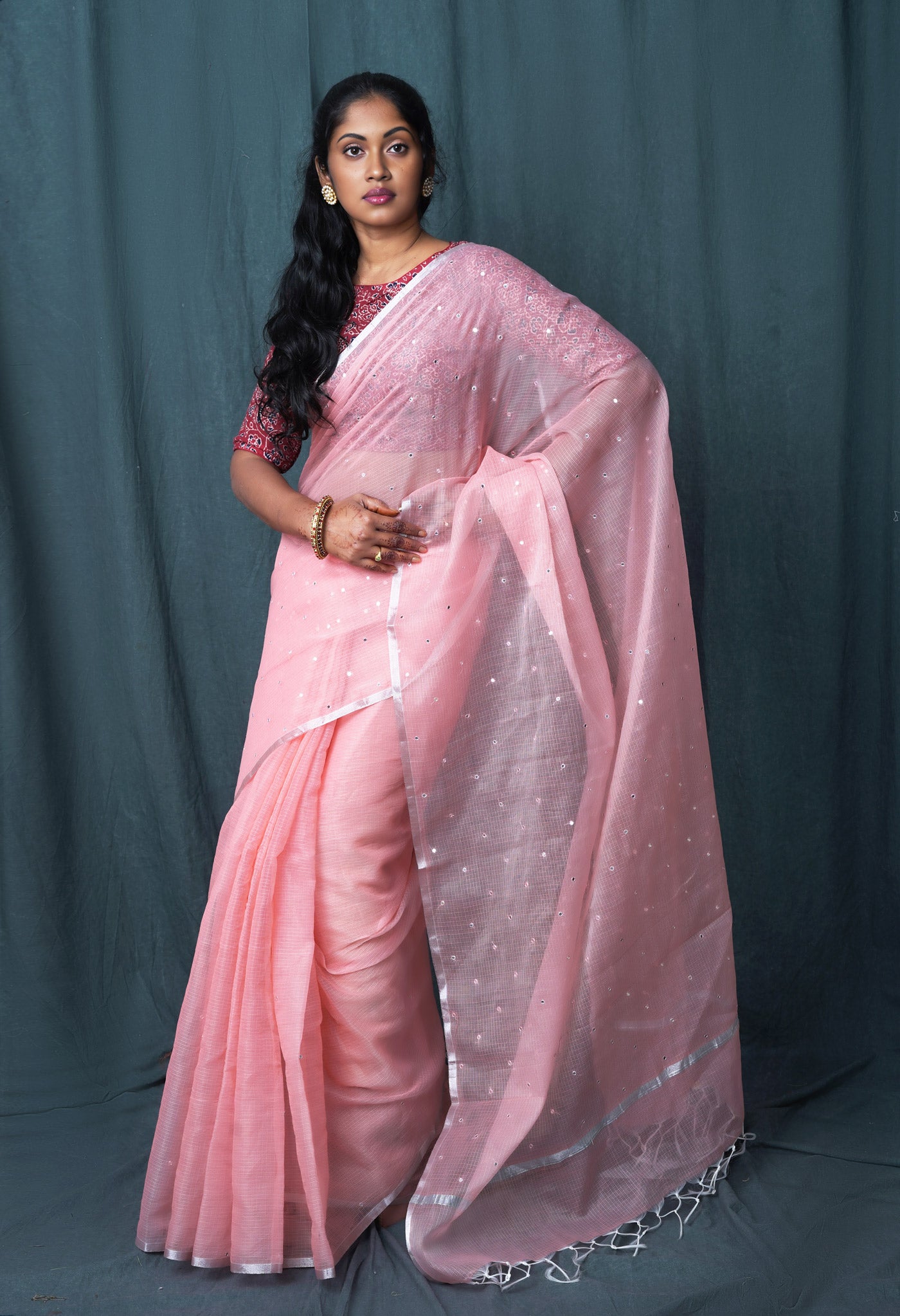 Orange Pure Mirror Work Kota Saree-UNM82960