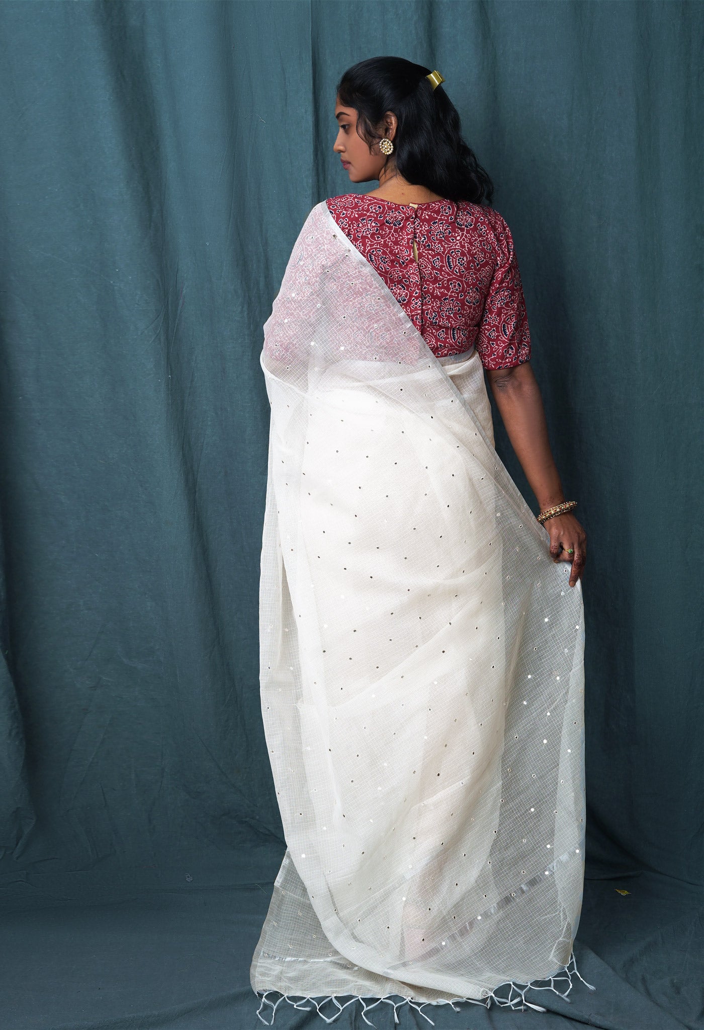 Cream Pure Mirror Work Kota Saree-UNM82961
