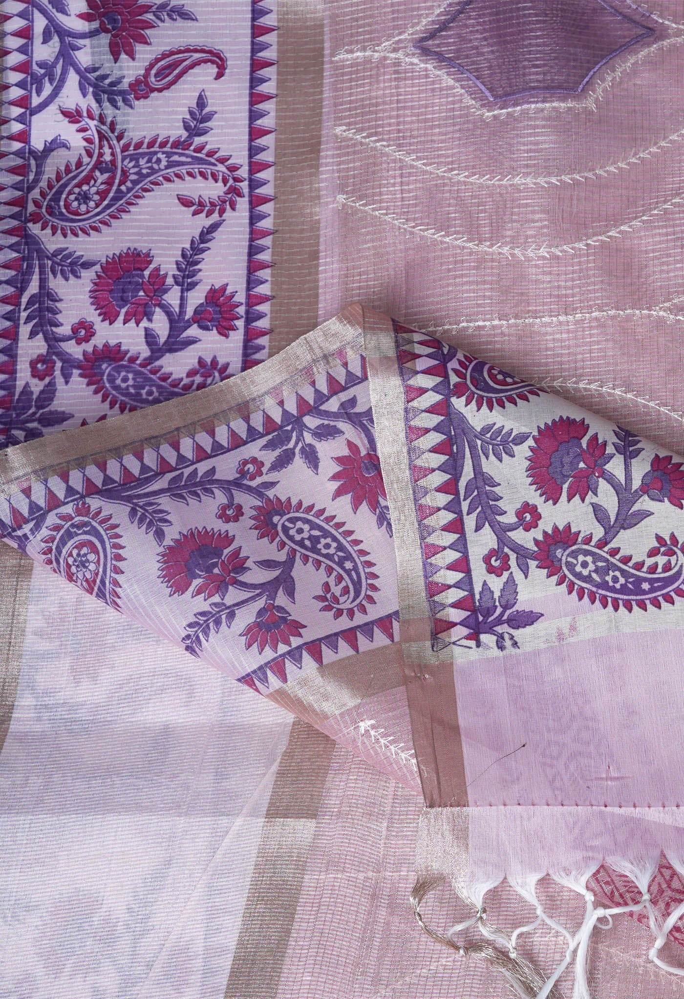 Pink Pure Banarasi Zari Weaving Checks and Applique With Emboridery Kota Saree-UNM82965