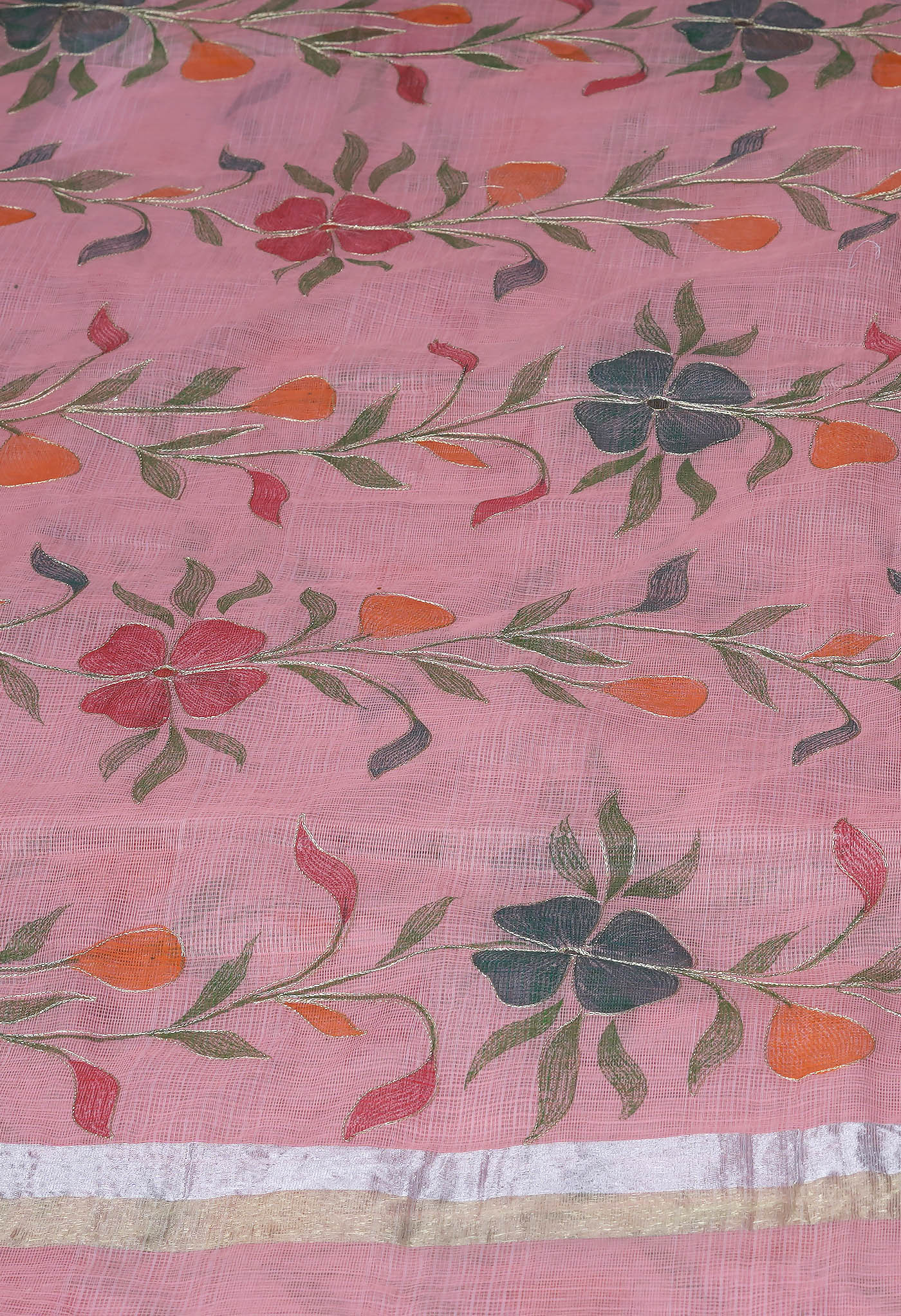 Orange Pure Hand Painted With Emboridery Kota Saree-UNM82970