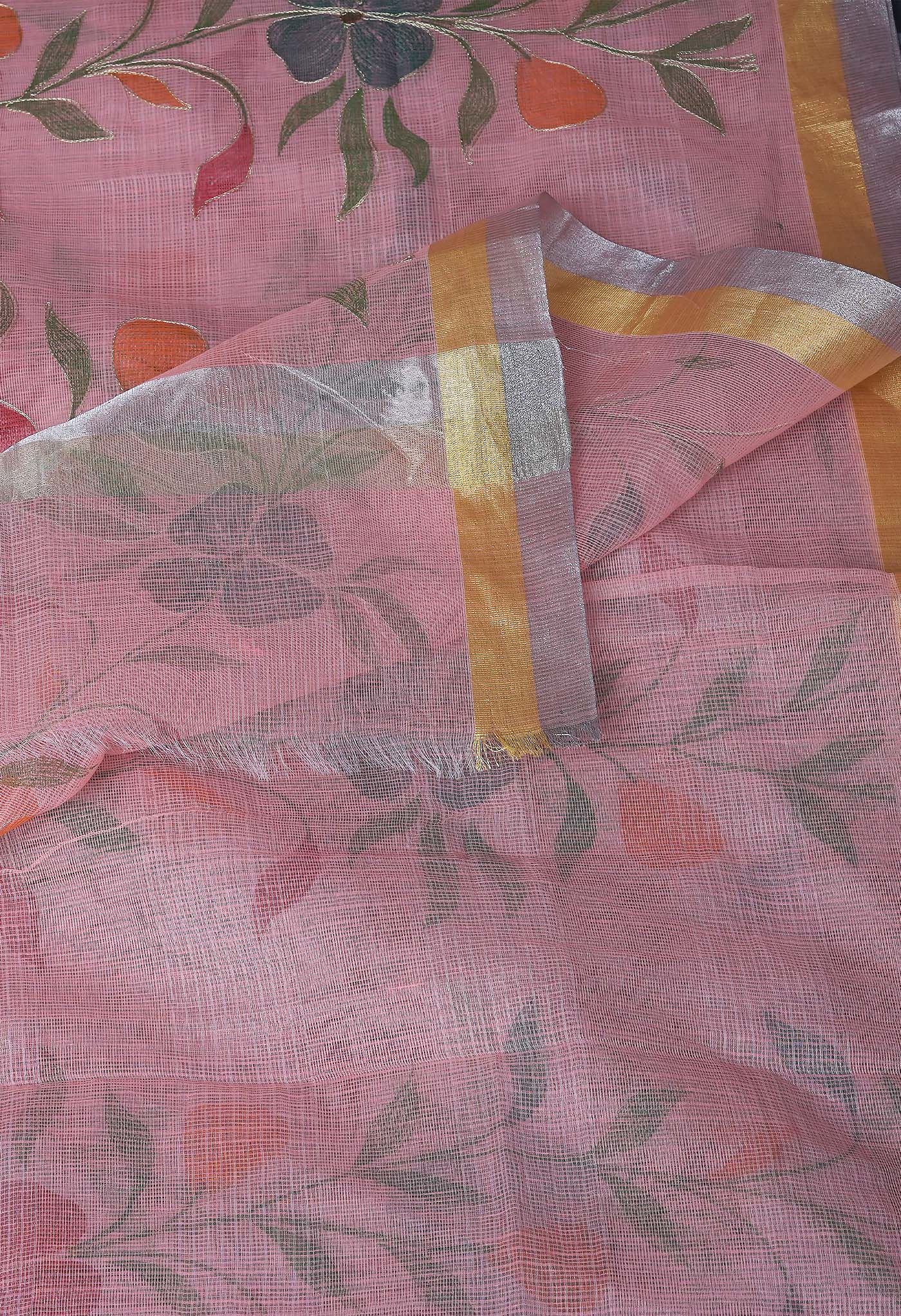 Orange Pure Hand Painted With Emboridery Kota Saree-UNM82970
