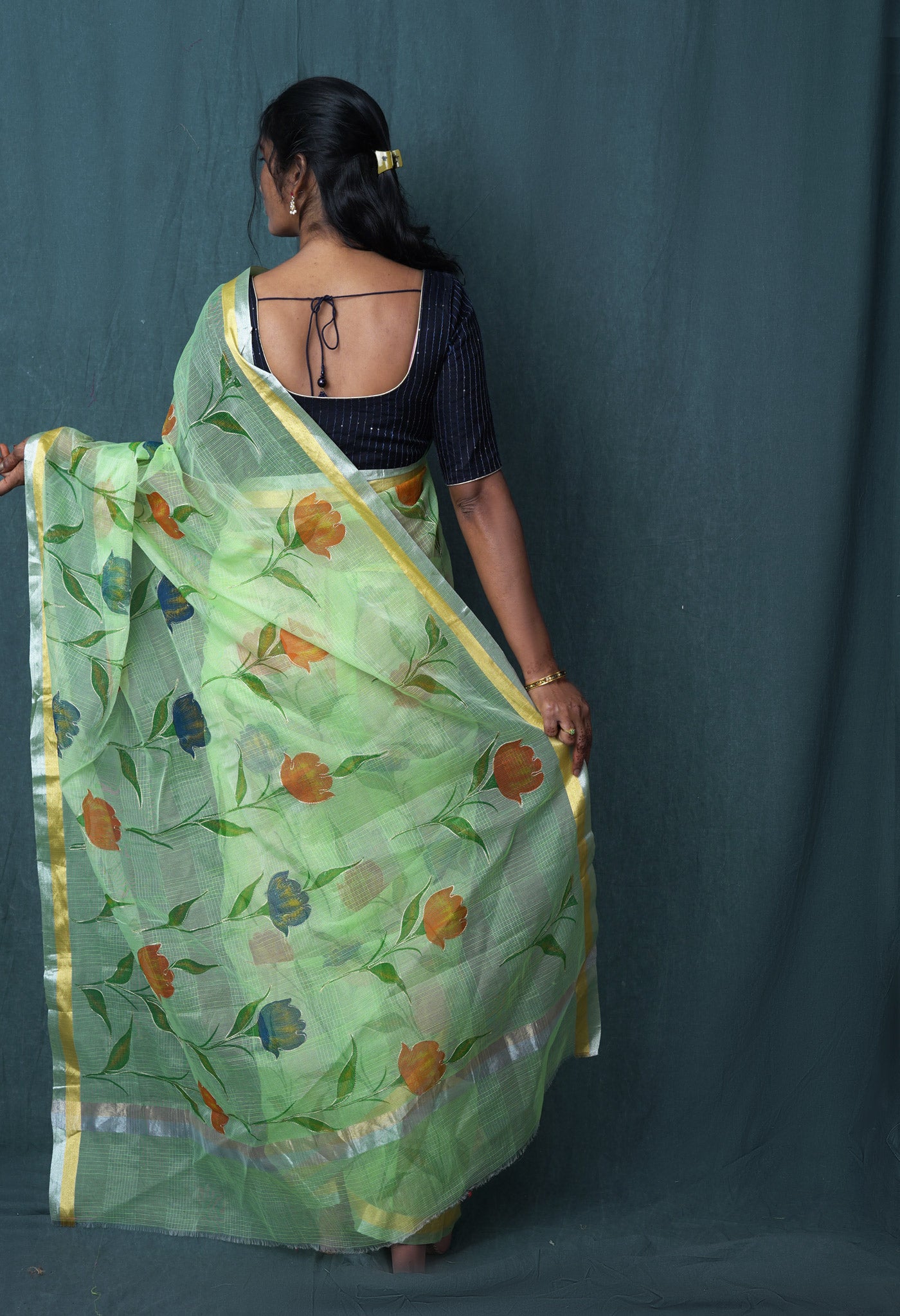 Green Pure Hand Painted With Emboridery Kota Saree-UNM82971