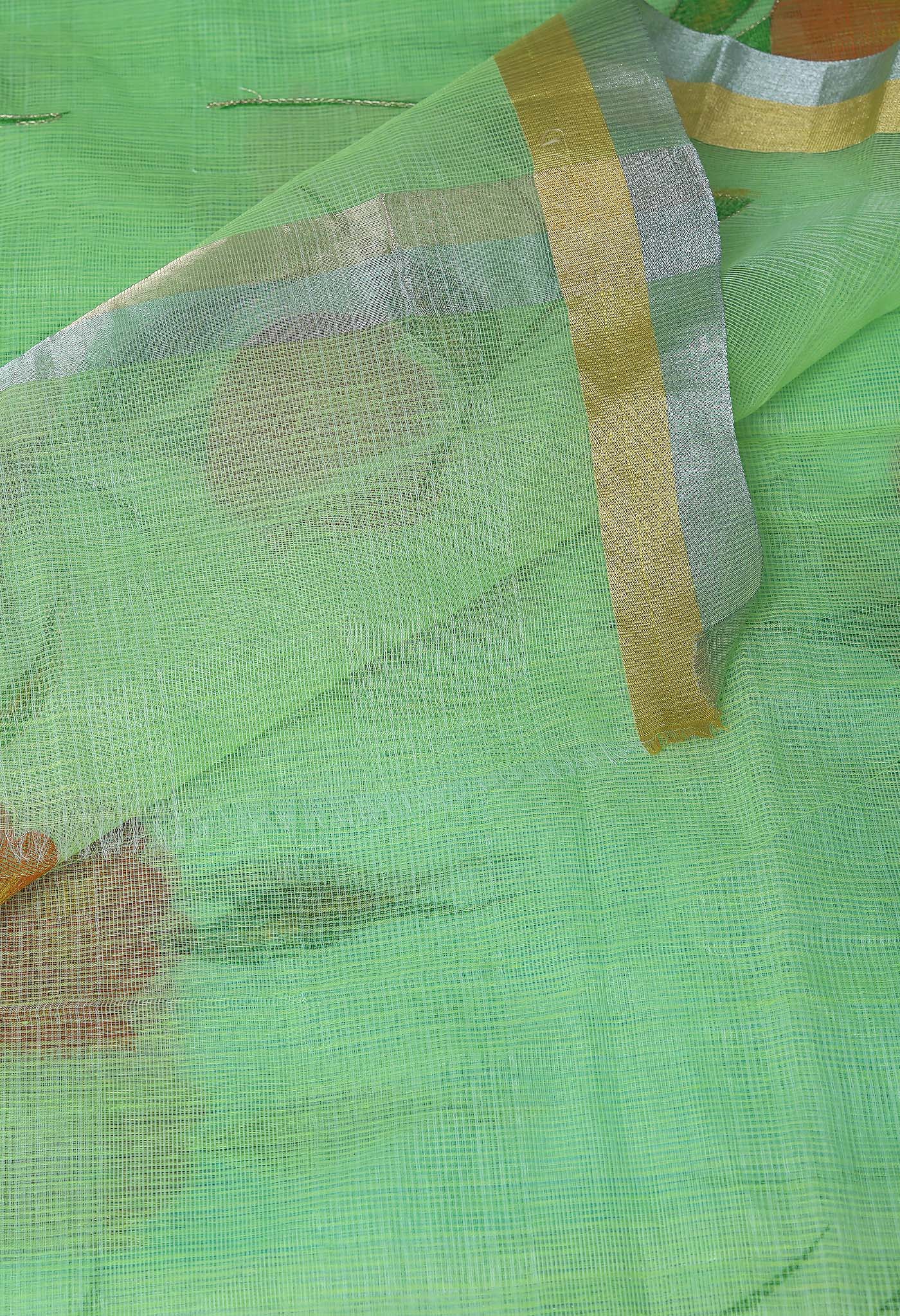 Green Pure Hand Painted With Emboridery Kota Saree-UNM82971