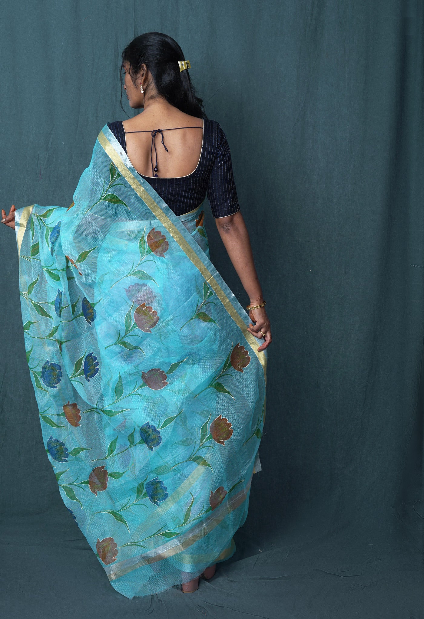 Blue Pure Hand Painted With Emboridery Kota Saree-UNM82972