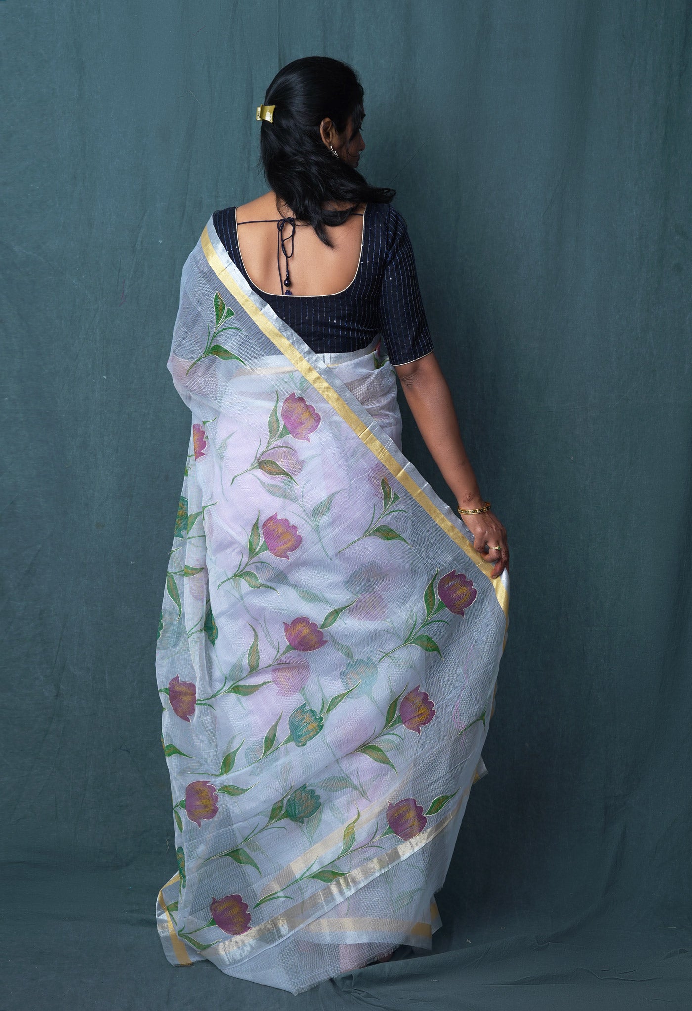 Grey Pure Hand Painted With Emboridery Kota Saree-UNM82973