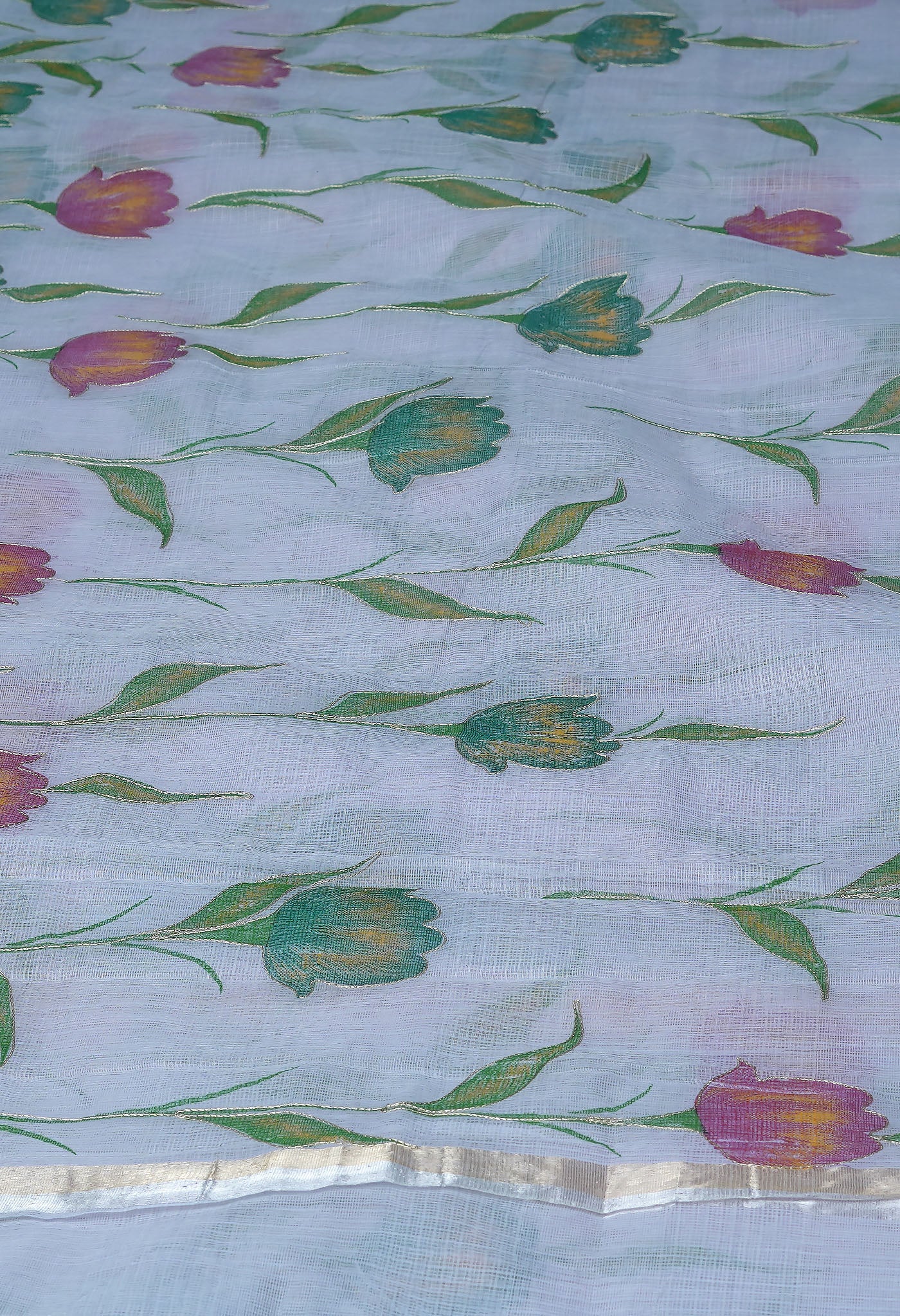 Grey Pure Hand Painted With Emboridery Kota Saree-UNM82973