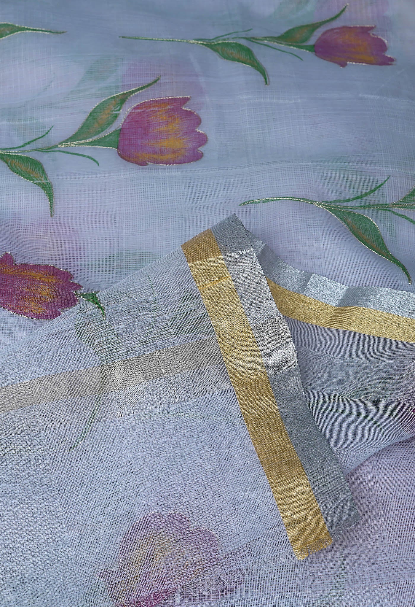 Grey Pure Hand Painted With Emboridery Kota Saree-UNM82973