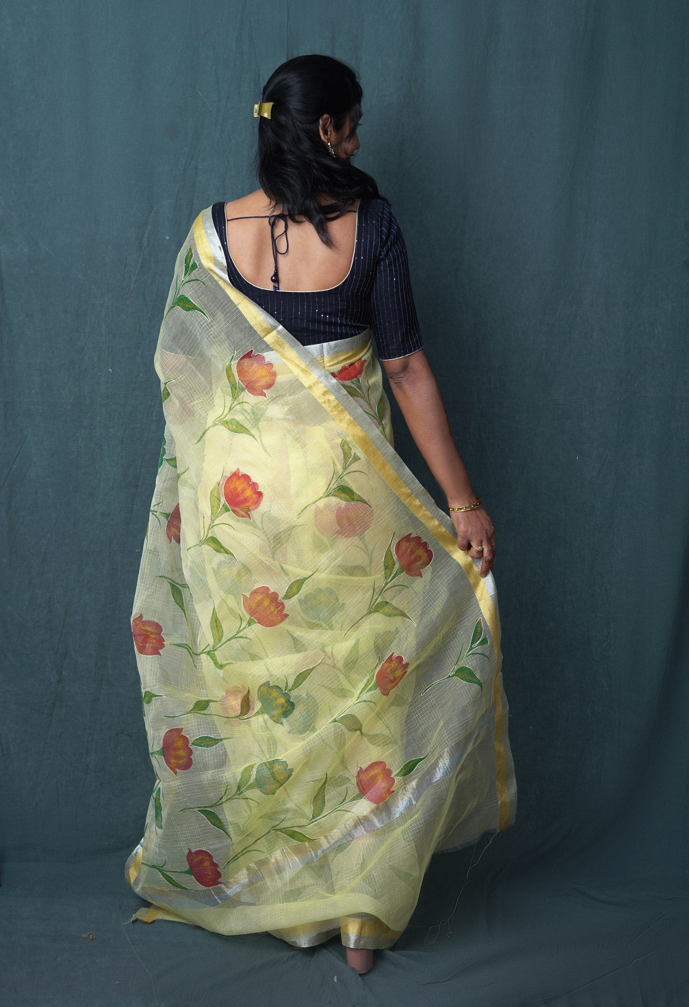 Yellow Pure Hand Painted With Emboridery Kota Saree-UNM82974