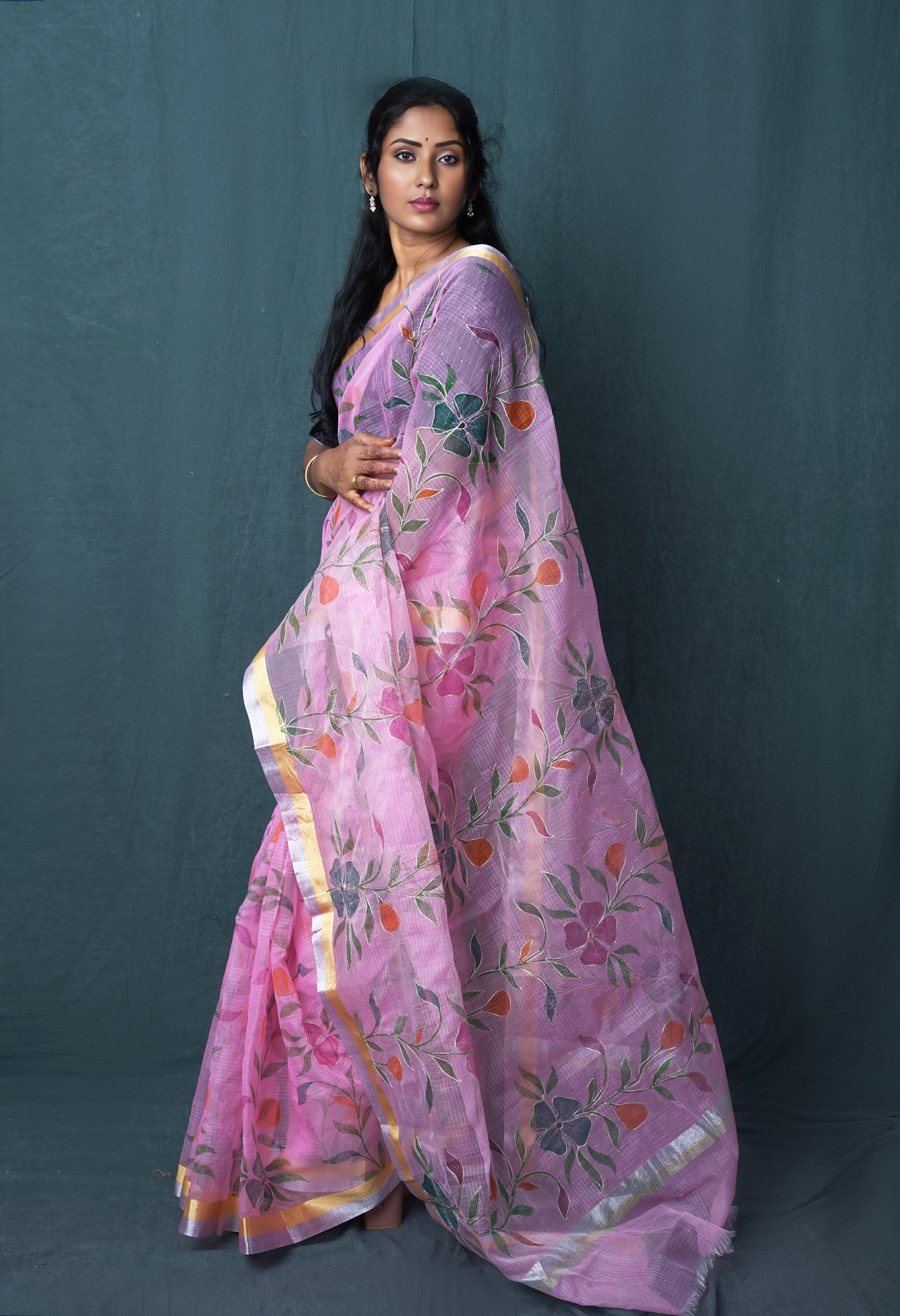 Pink Pure Hand Painted With Emboridery Kota Saree-UNM82976