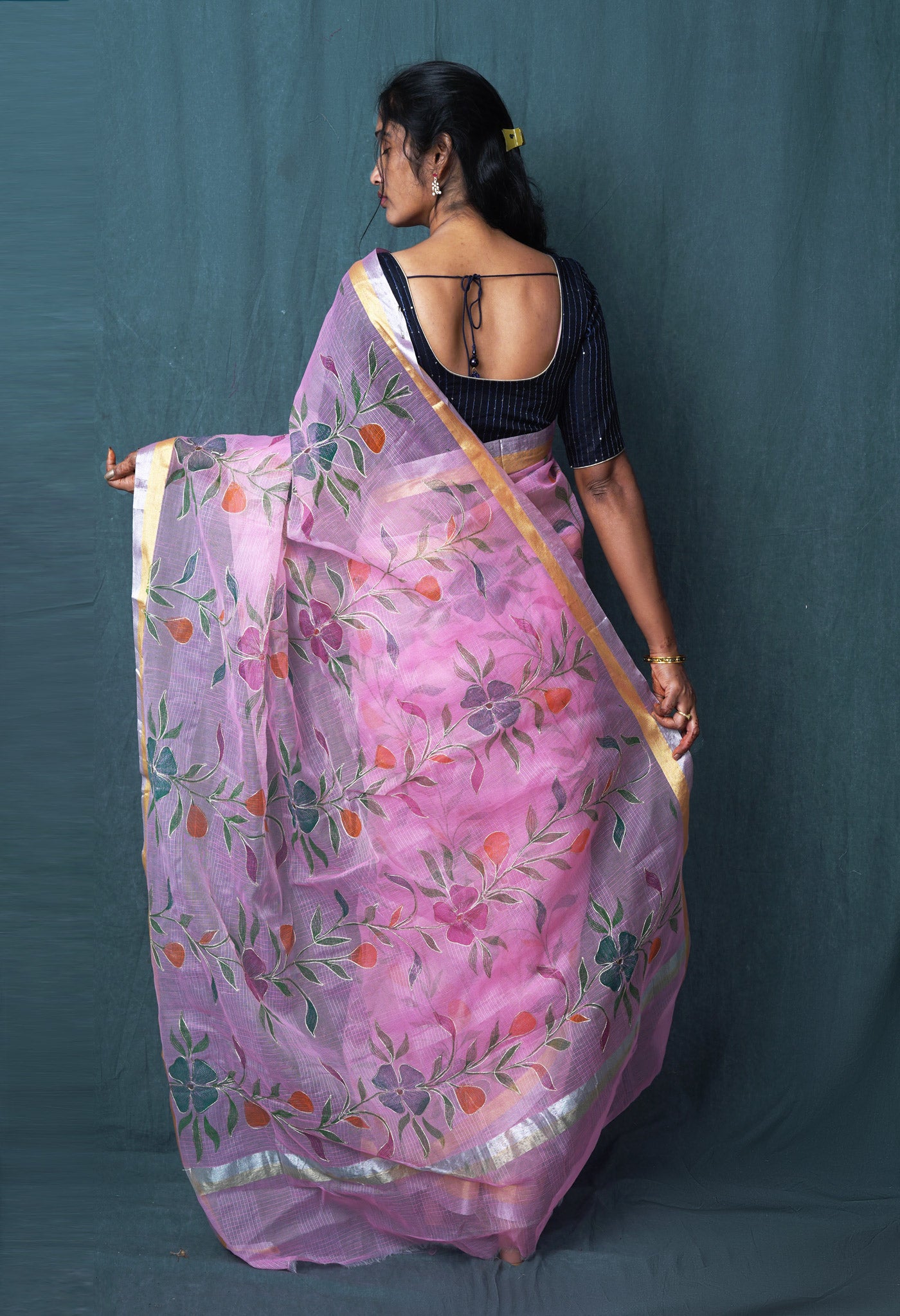 Pink Pure Hand Painted With Emboridery Kota Saree-UNM82976