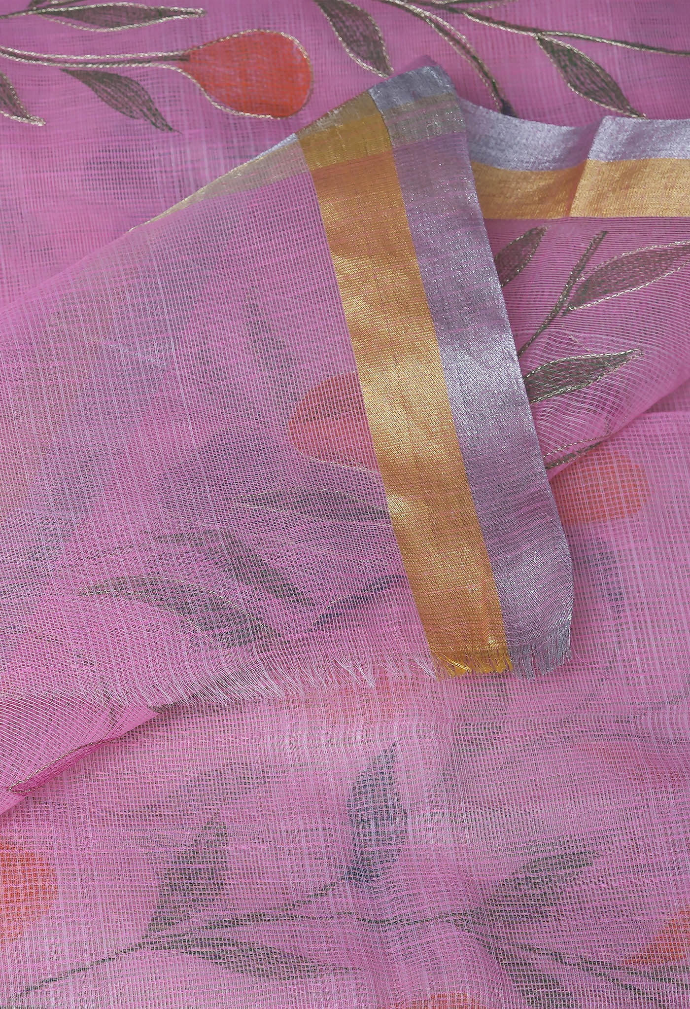 Pink Pure Hand Painted With Emboridery Kota Saree-UNM82976