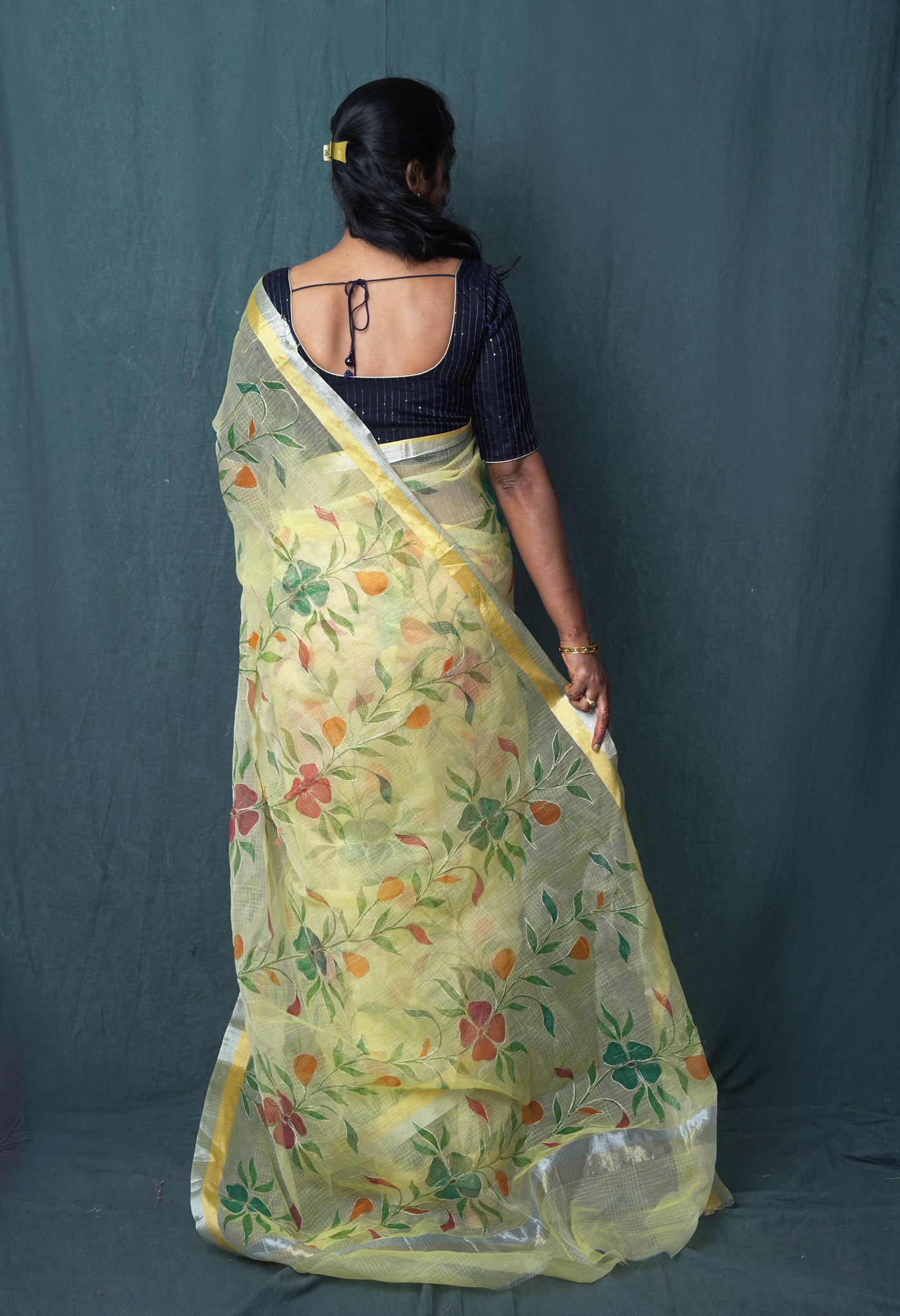 Yellow Pure Hand Painted With Emboridery Kota Saree-UNM82977