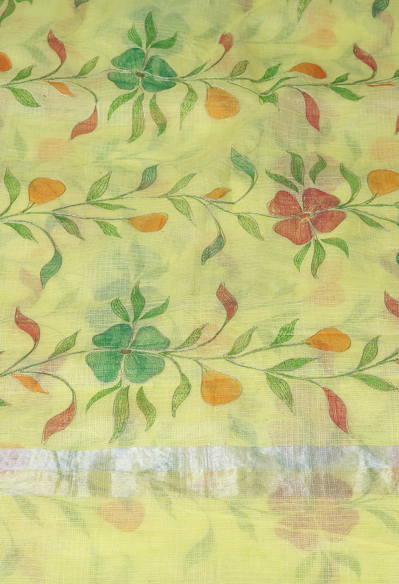 Yellow Pure Hand Painted With Emboridery Kota Saree-UNM82977