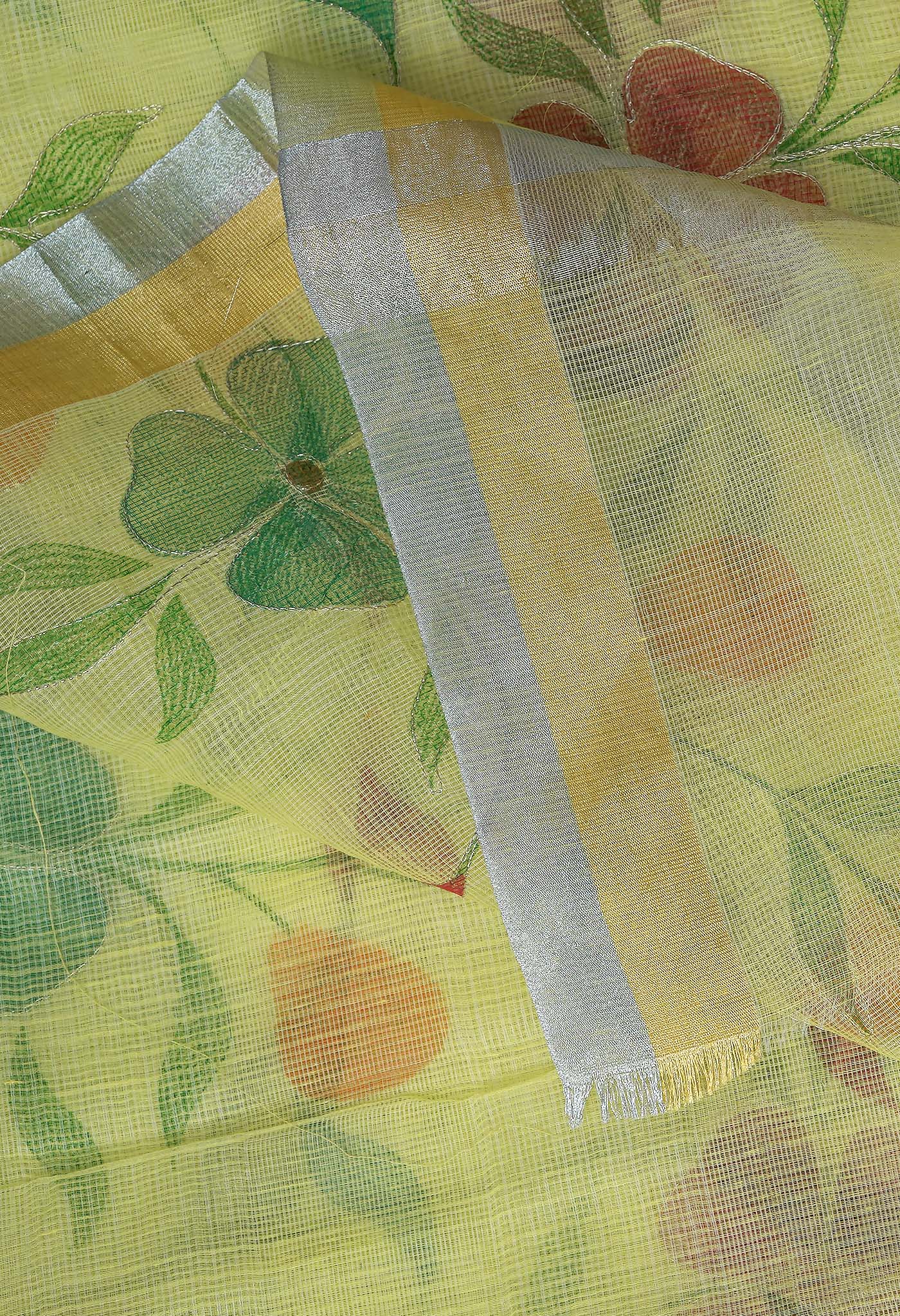 Yellow Pure Hand Painted With Emboridery Kota Saree-UNM82977