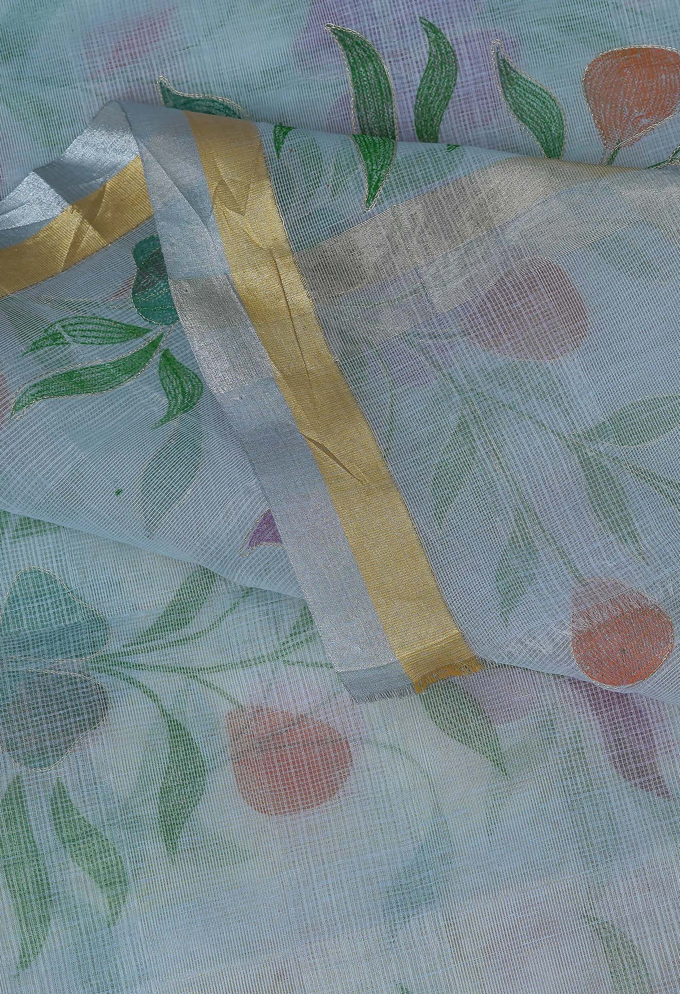 Grey Pure Hand Painted With Emboridery Kota Saree-UNM82978
