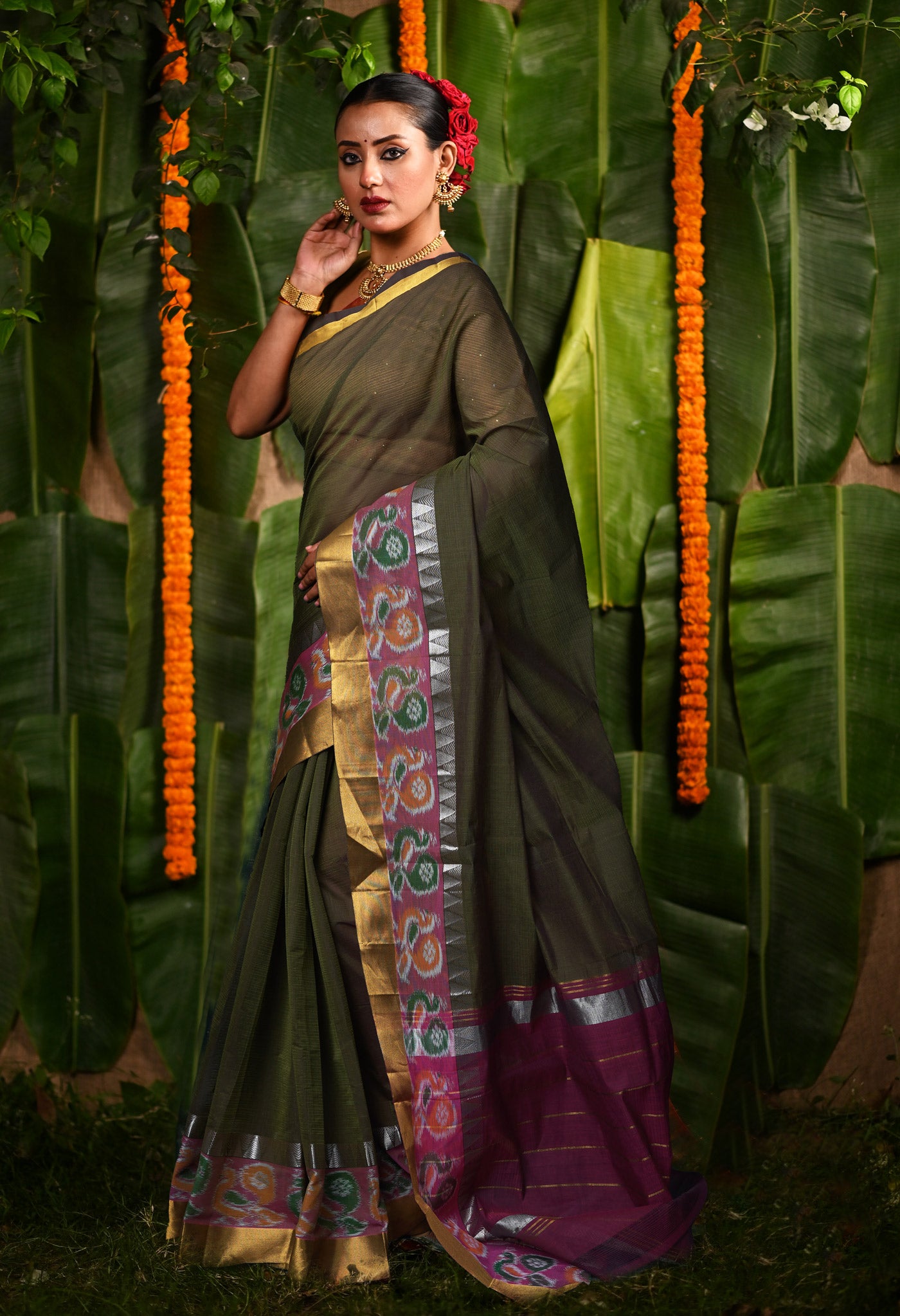 Mehindi Green Pure Pavani Mangalgiri Cotton Saree-UNM82980