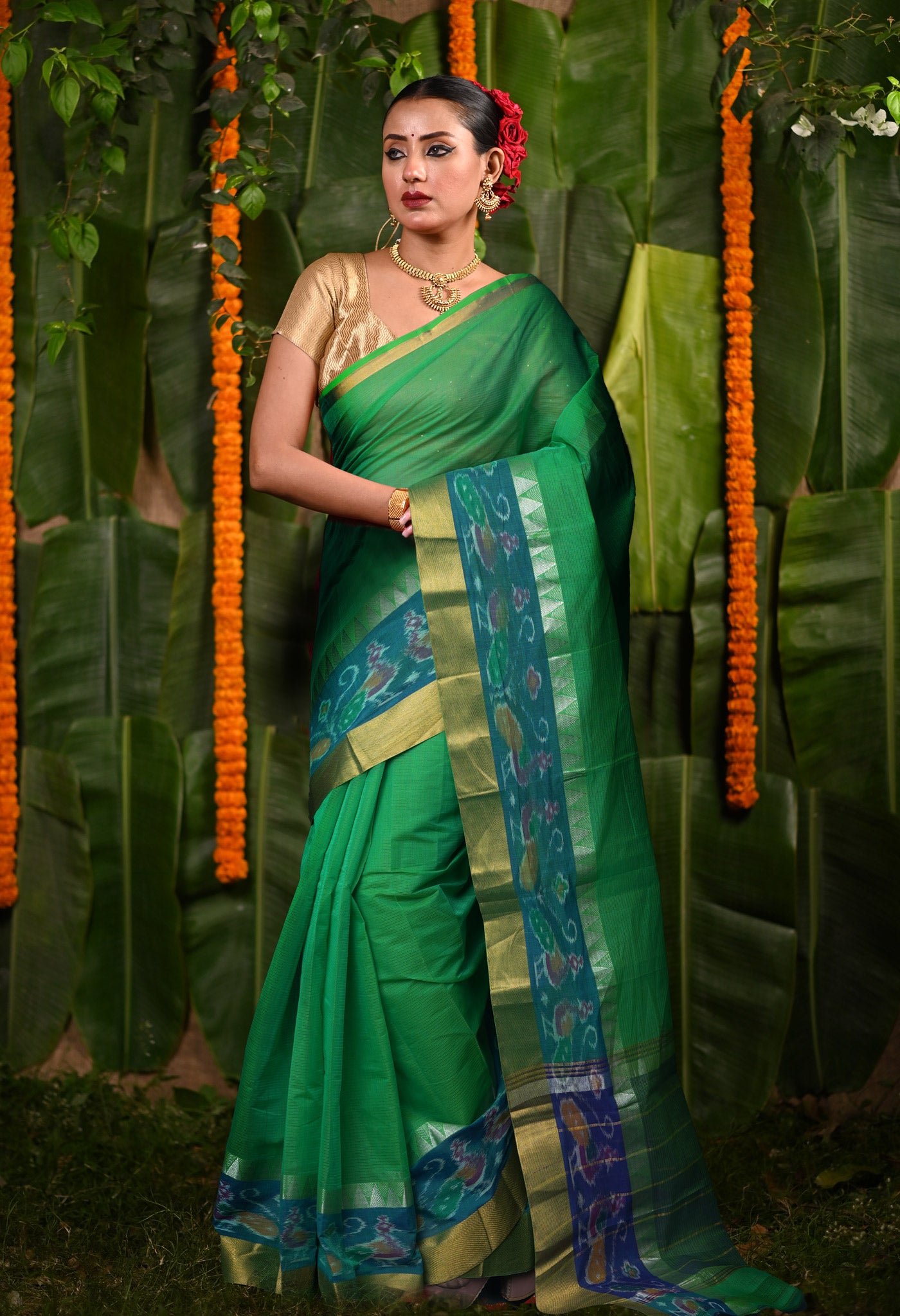 Green Pure Pavani Mangalgiri Cotton Saree-UNM82984