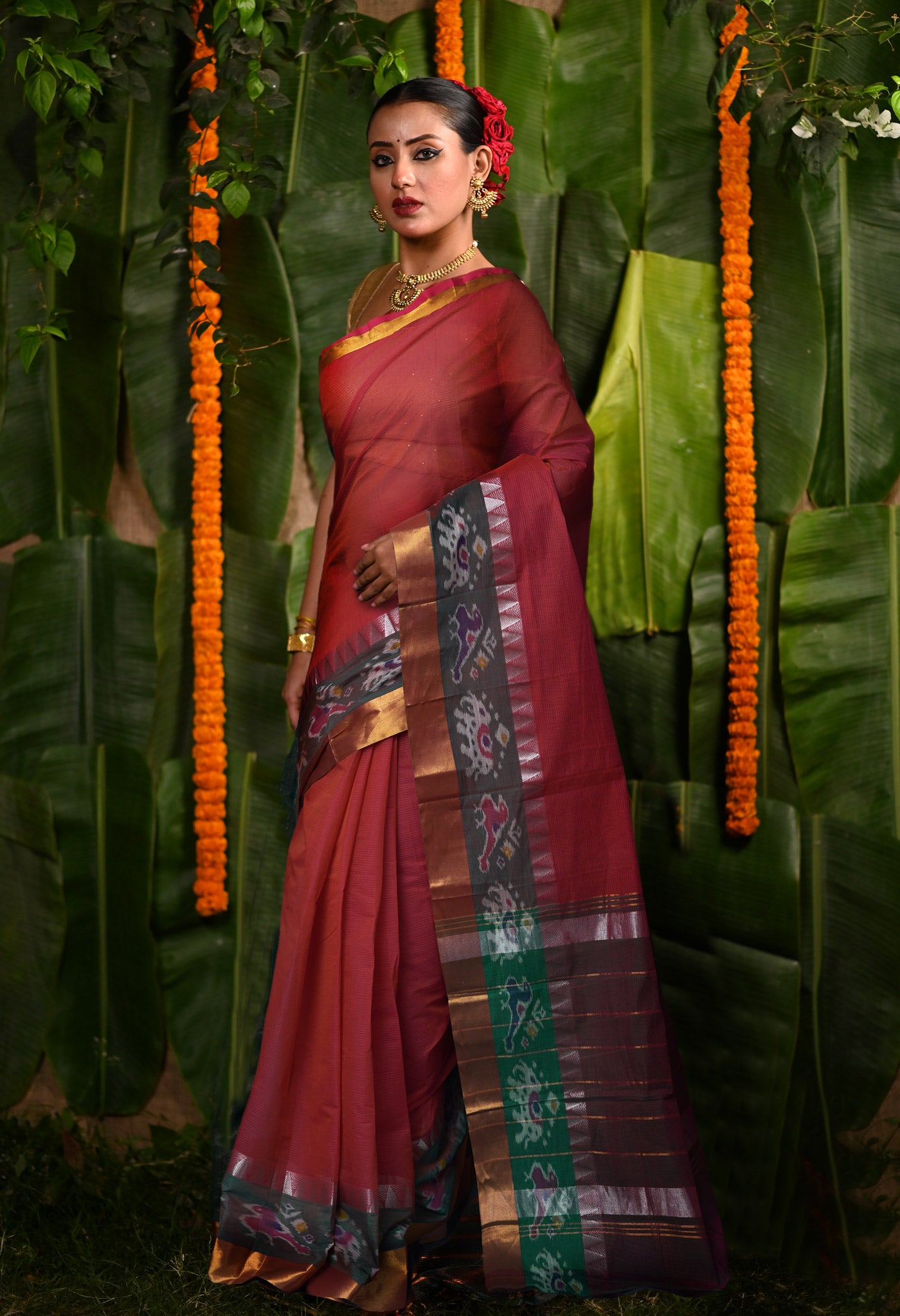 Red Pure Pavani Mangalgiri Cotton Saree-UNM82985