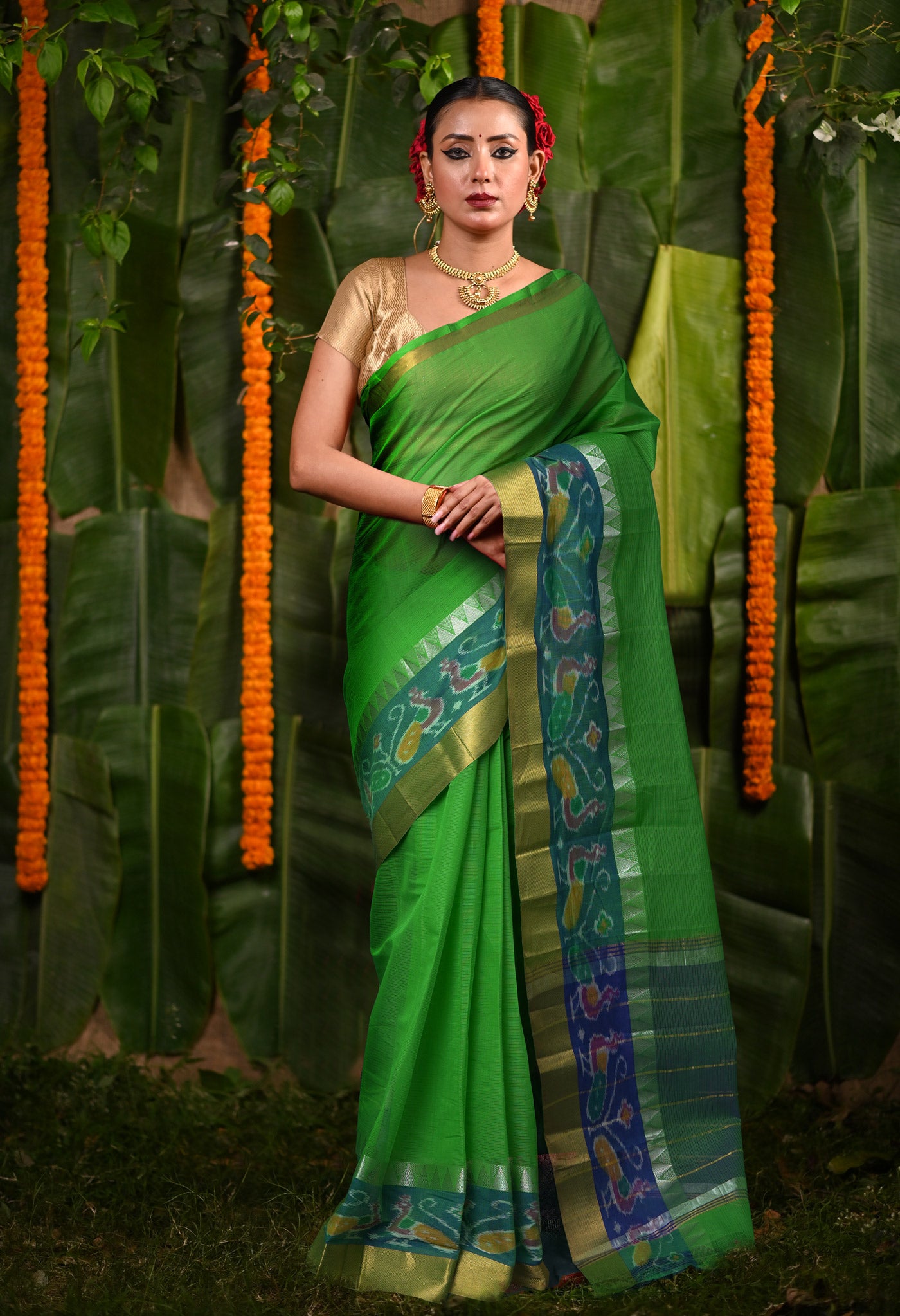Green Pure Pavani Mangalgiri Cotton Saree-UNM82988