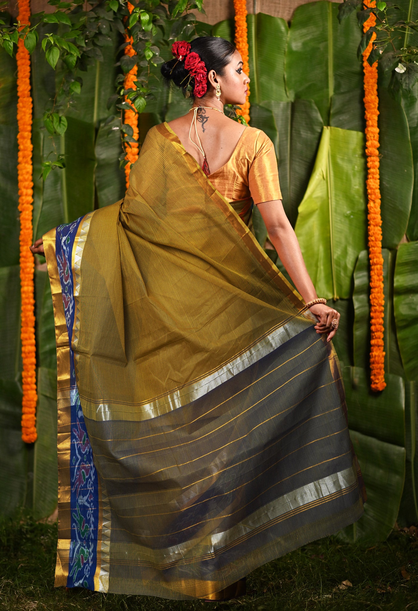 Mustard Brown Pure Pavani Mangalgiri Cotton Saree-UNM82989
