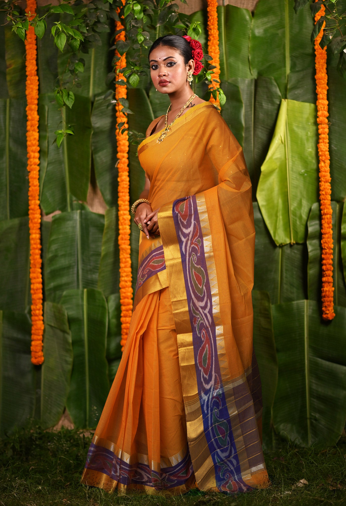 Orange Pure Pavani Mangalgiri Cotton Saree-UNM82994