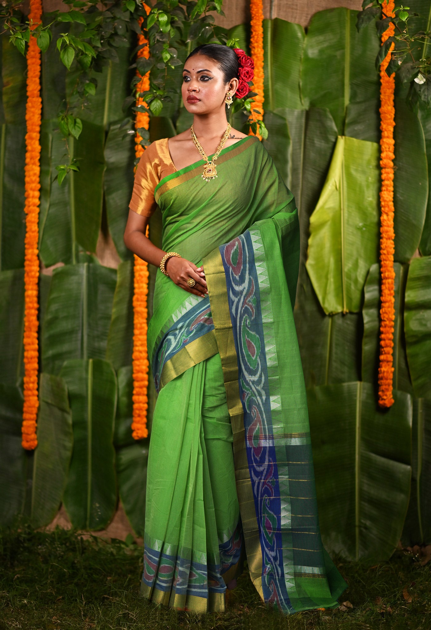 Green Pure Pavani Mangalgiri Cotton Saree-UNM82995