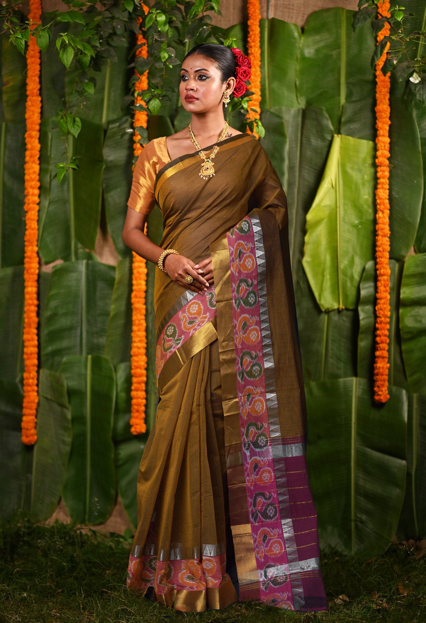 Mustard Yellow Pure Pavani Mangalgiri Cotton Saree-UNM82997