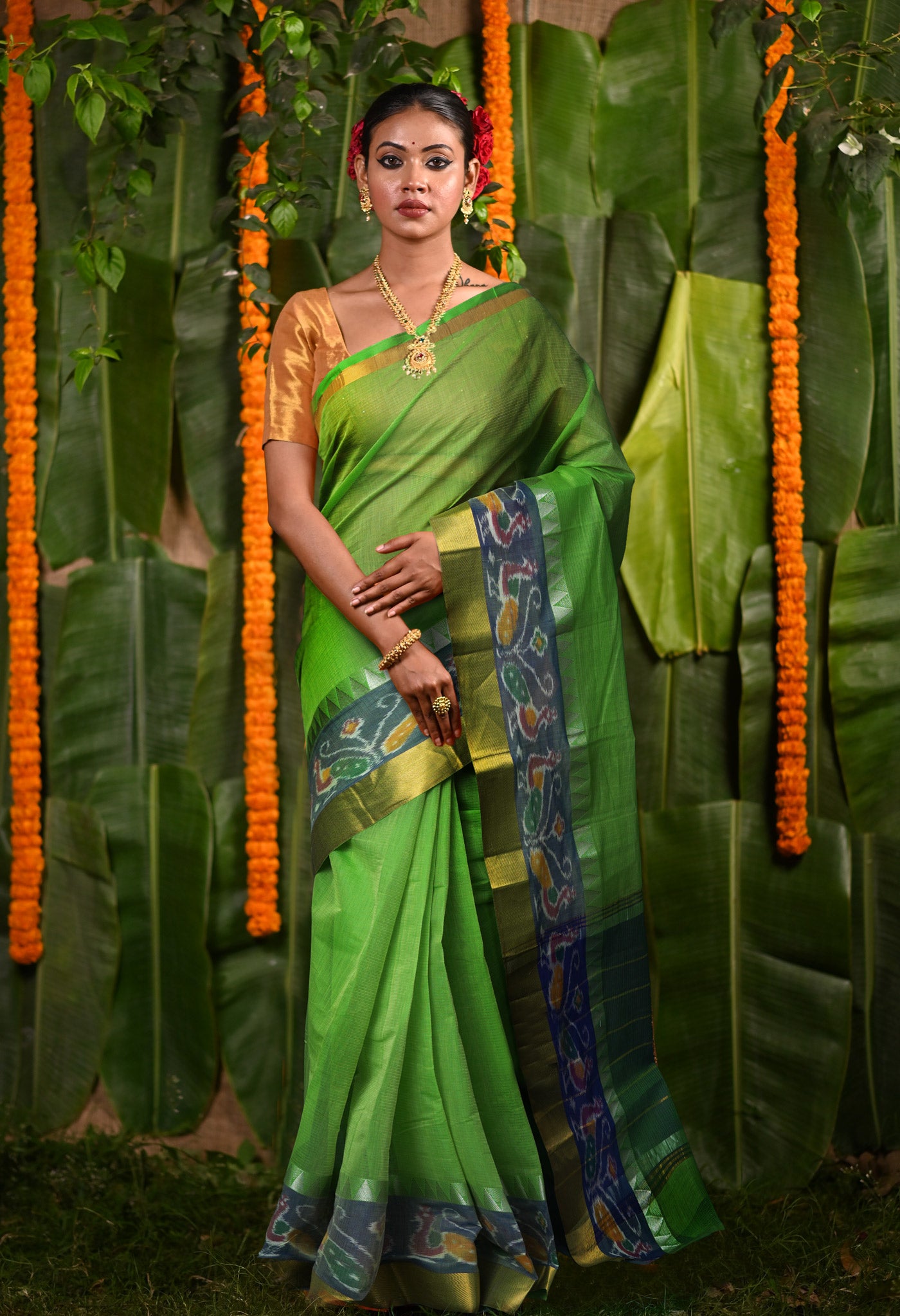 Green Pure Pavani Mangalgiri Cotton Saree-UNM82998