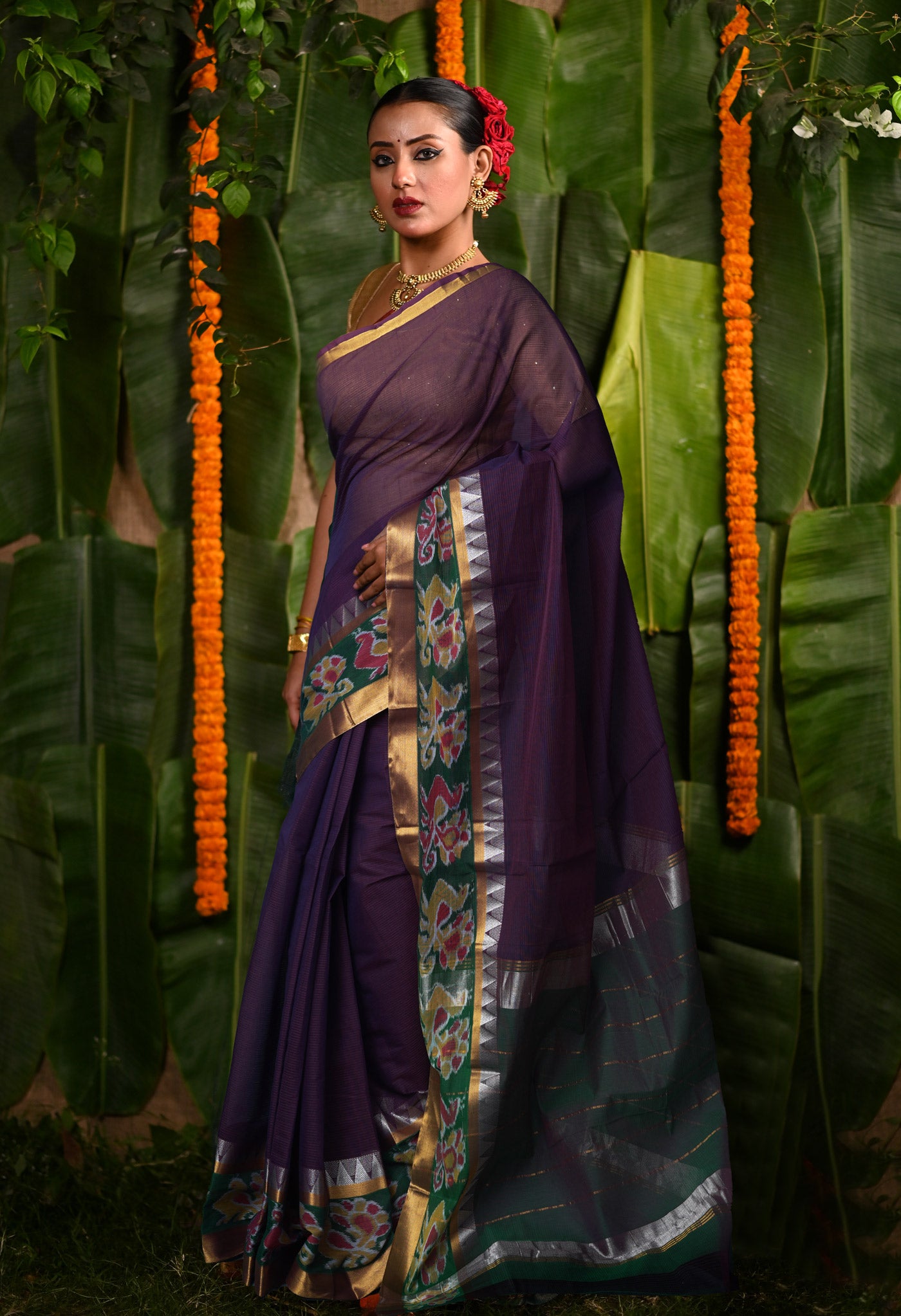 Dark Purple Pure Pavani Mangalgiri Cotton Saree-UNM82999