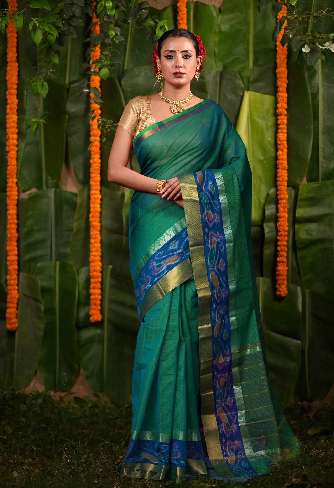 Turquoise Blue Pure Pavani Mangalgiri Cotton Saree-UNM83000