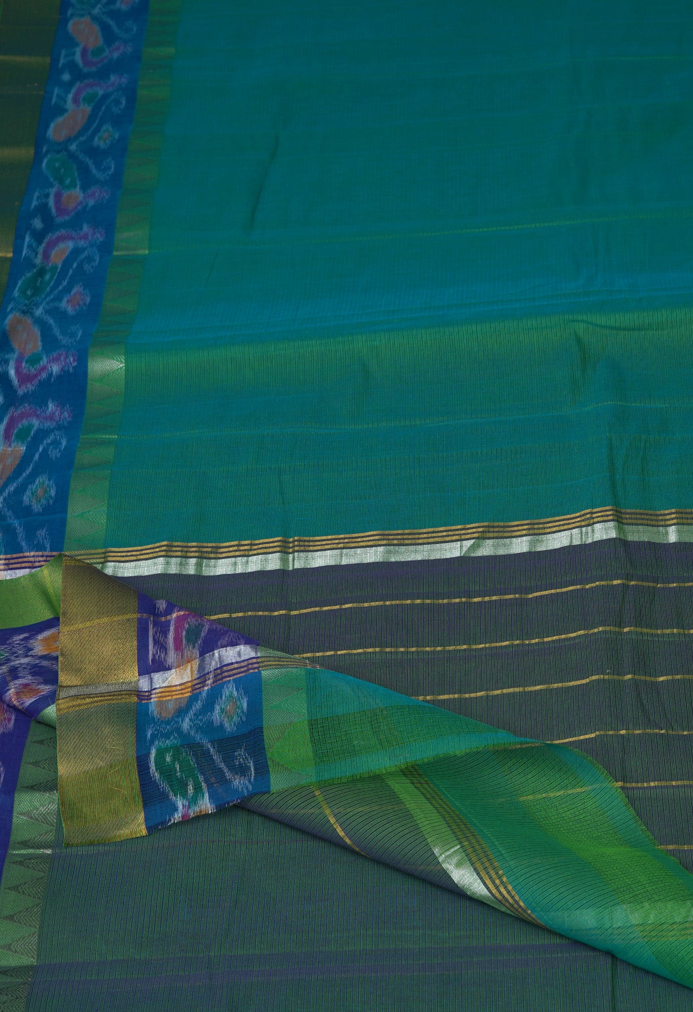 Turquoise Blue Pure Pavani Mangalgiri Cotton Saree-UNM83000