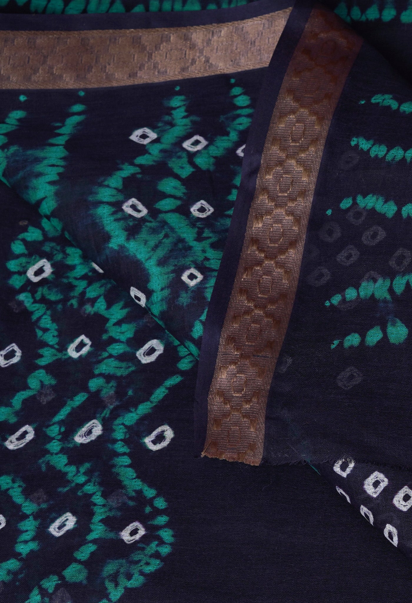 Navy BlueTurquoise Blue Pure Bandhani Tie & Dye Soft Mulmul Cotton Saree-UNM83003