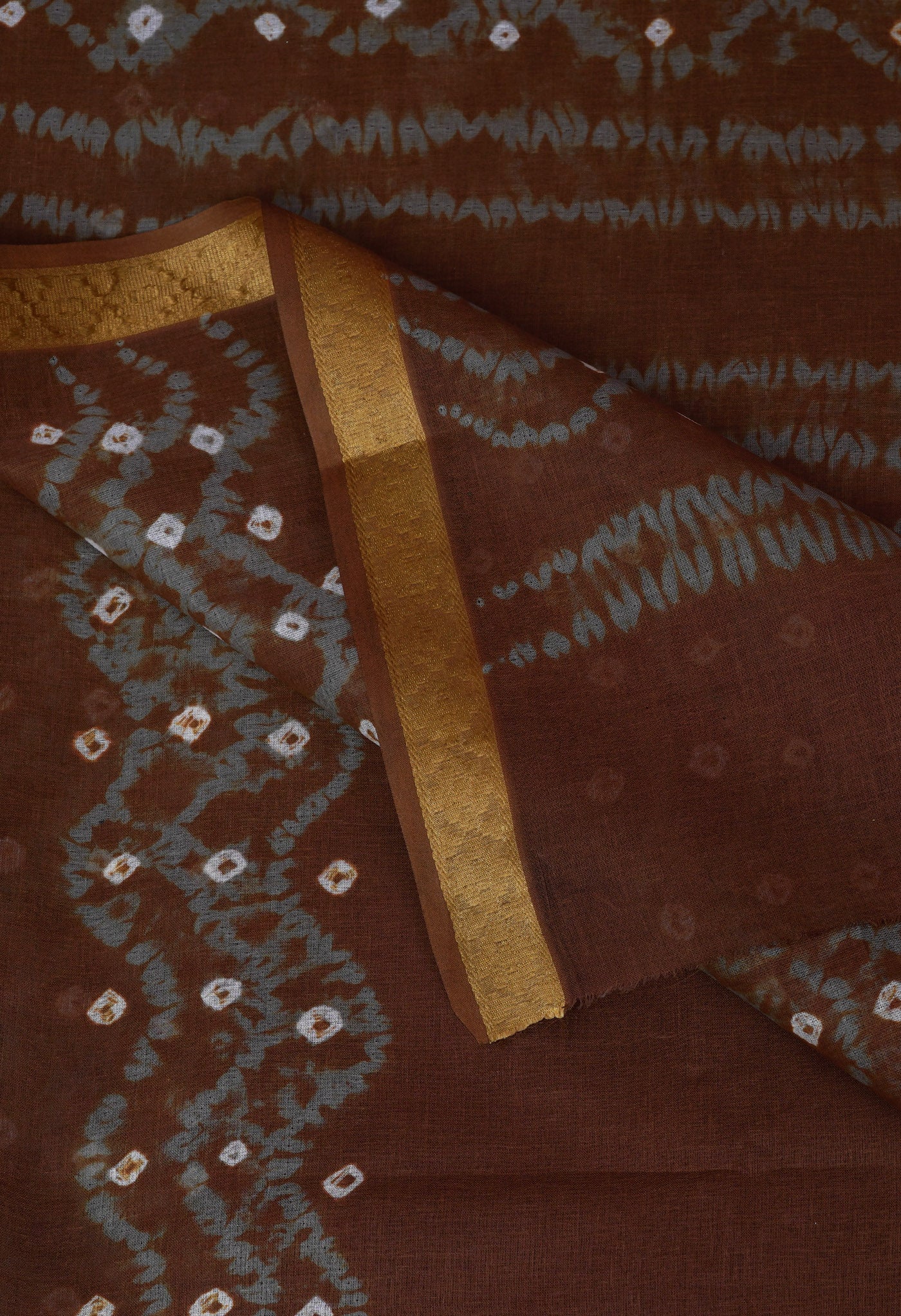 Brown-Grey Pure Bandhani Tie & Dye Soft Mulmul Cotton Saree-UNM83005