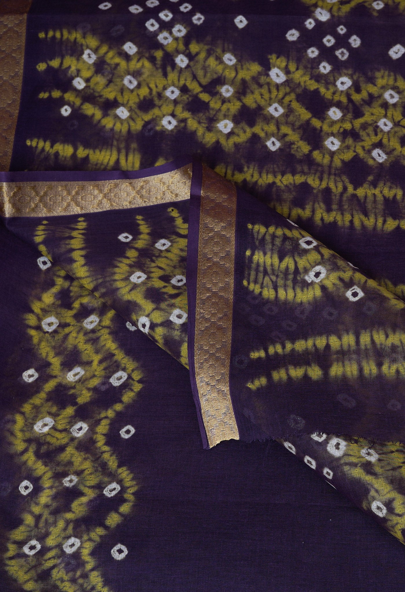 VioletLemon Yellow Pure Bandhani Tie & Dye Soft Mulmul Cotton Saree-UNM83006