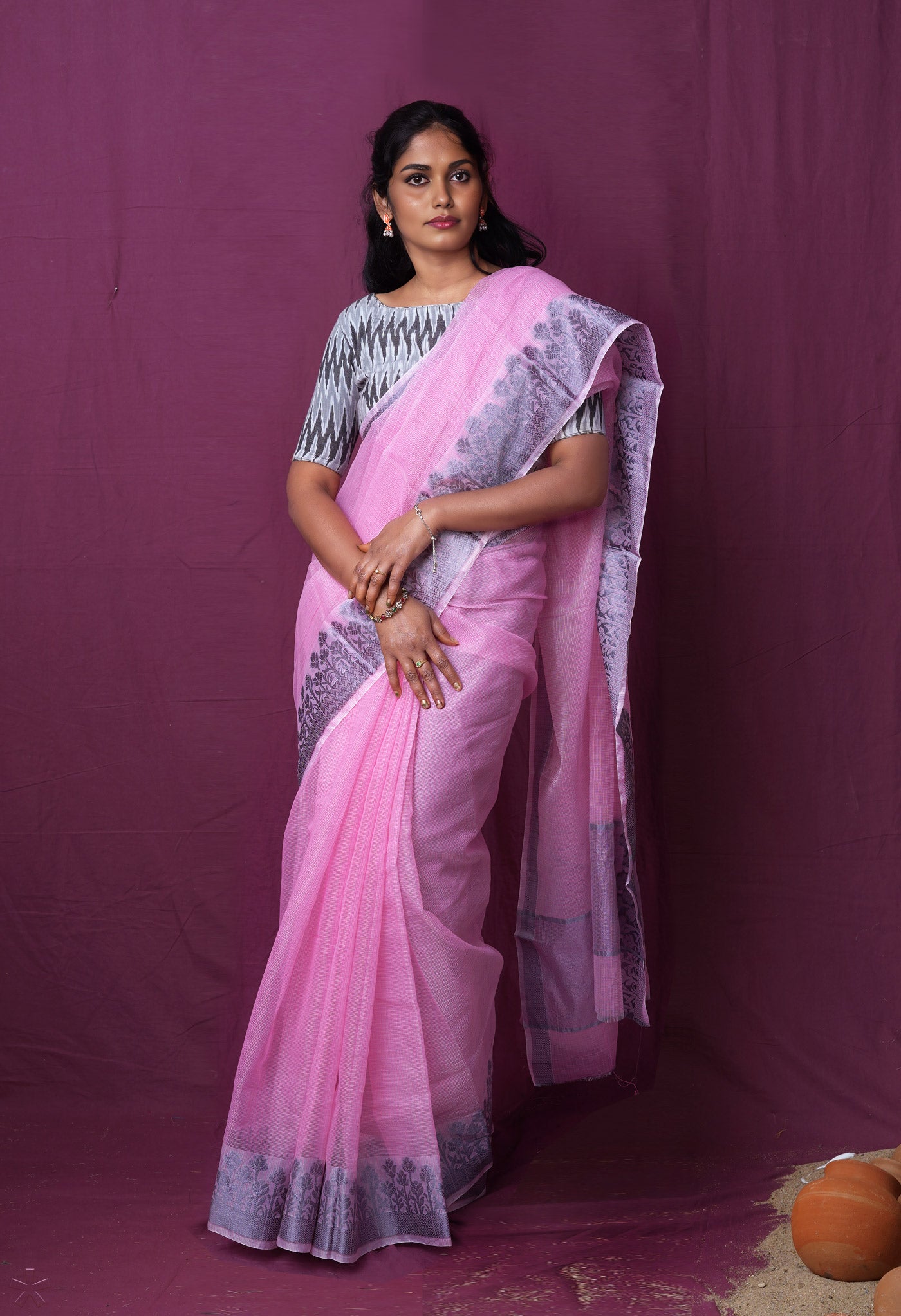 Pink Pure Plain Doria Kota Saree-UNM83009