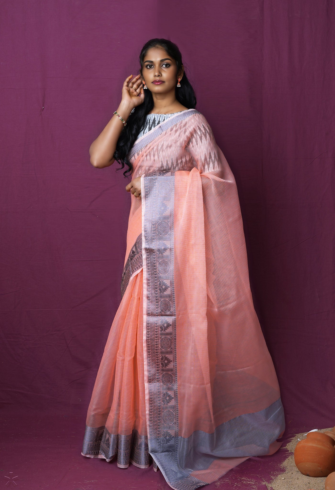 Orange Pure Plain Doria Kota Saree-UNM83012