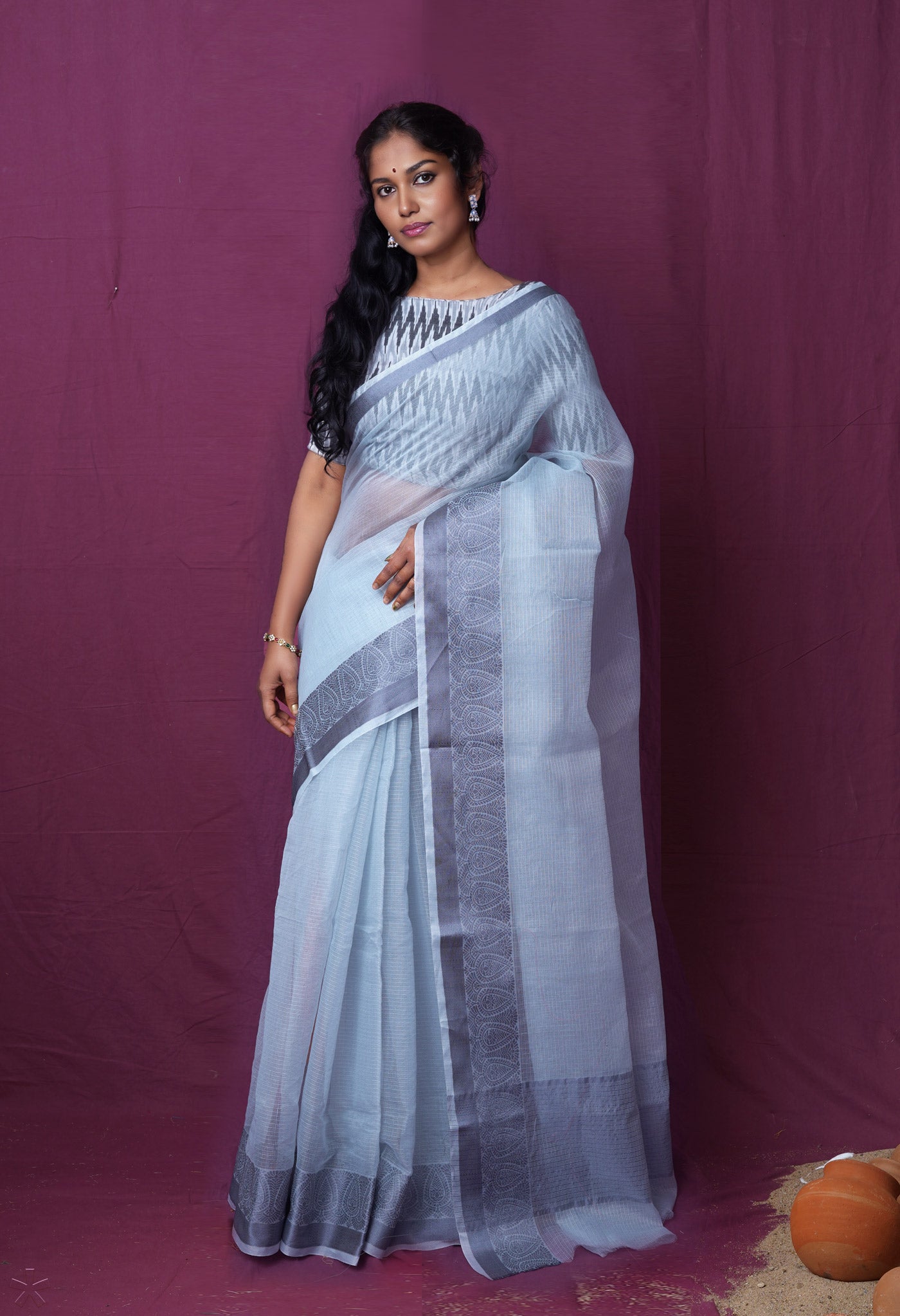 Grey Pure Plain Doria Kota Saree-UNM83013