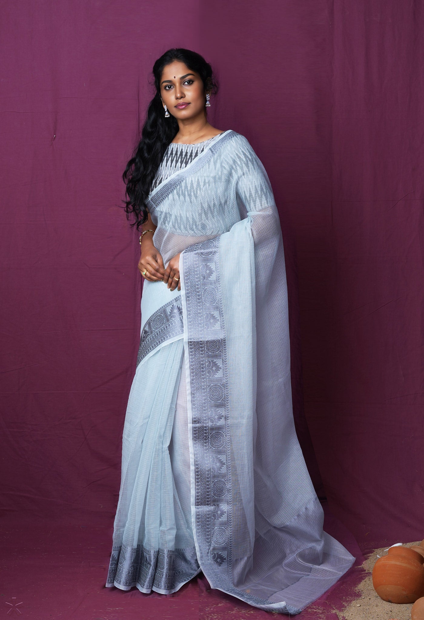 Grey Pure Plain Doria Kota Saree-UNM83018