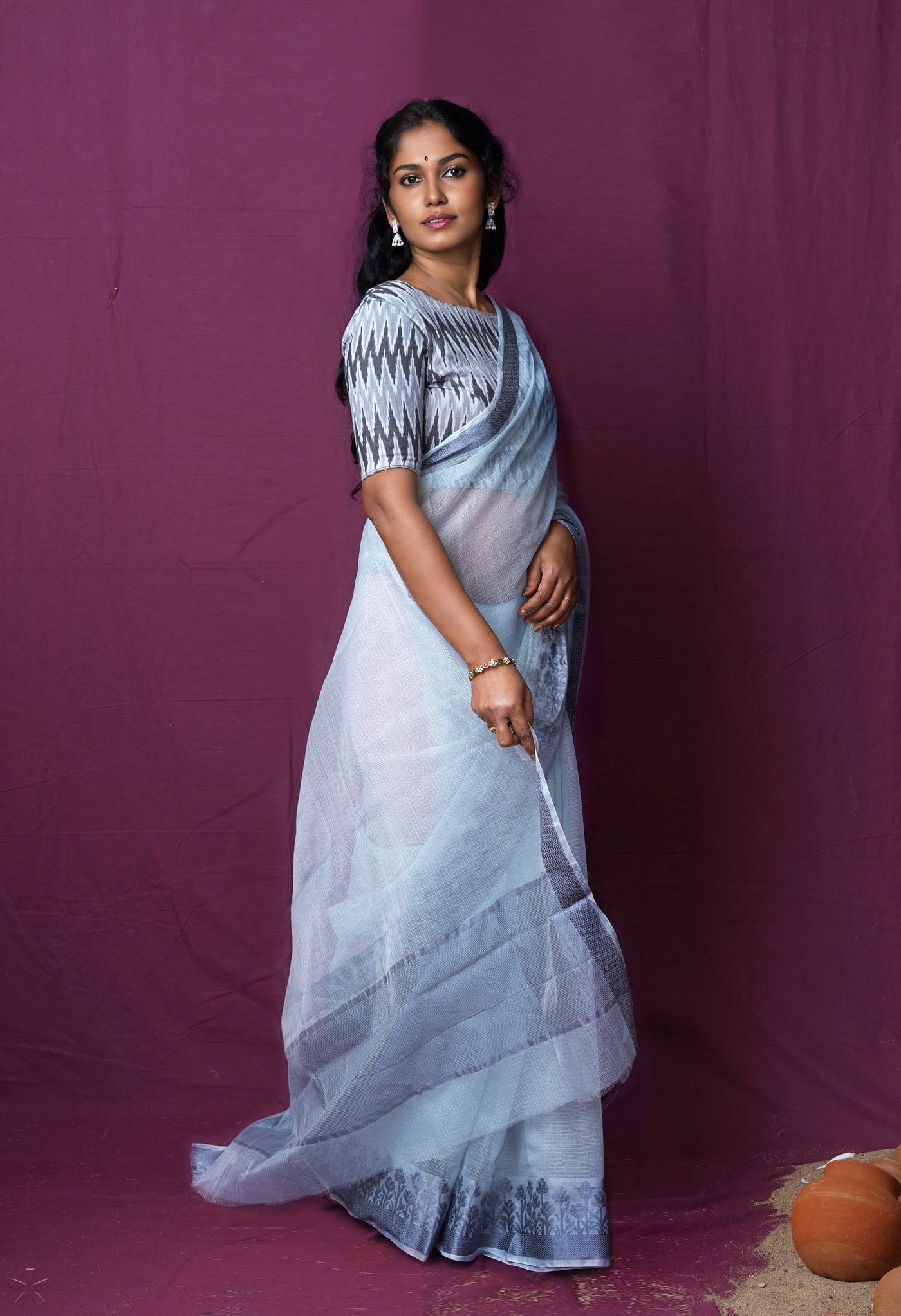 Grey Pure Plain Doria Kota Saree-UNM83020