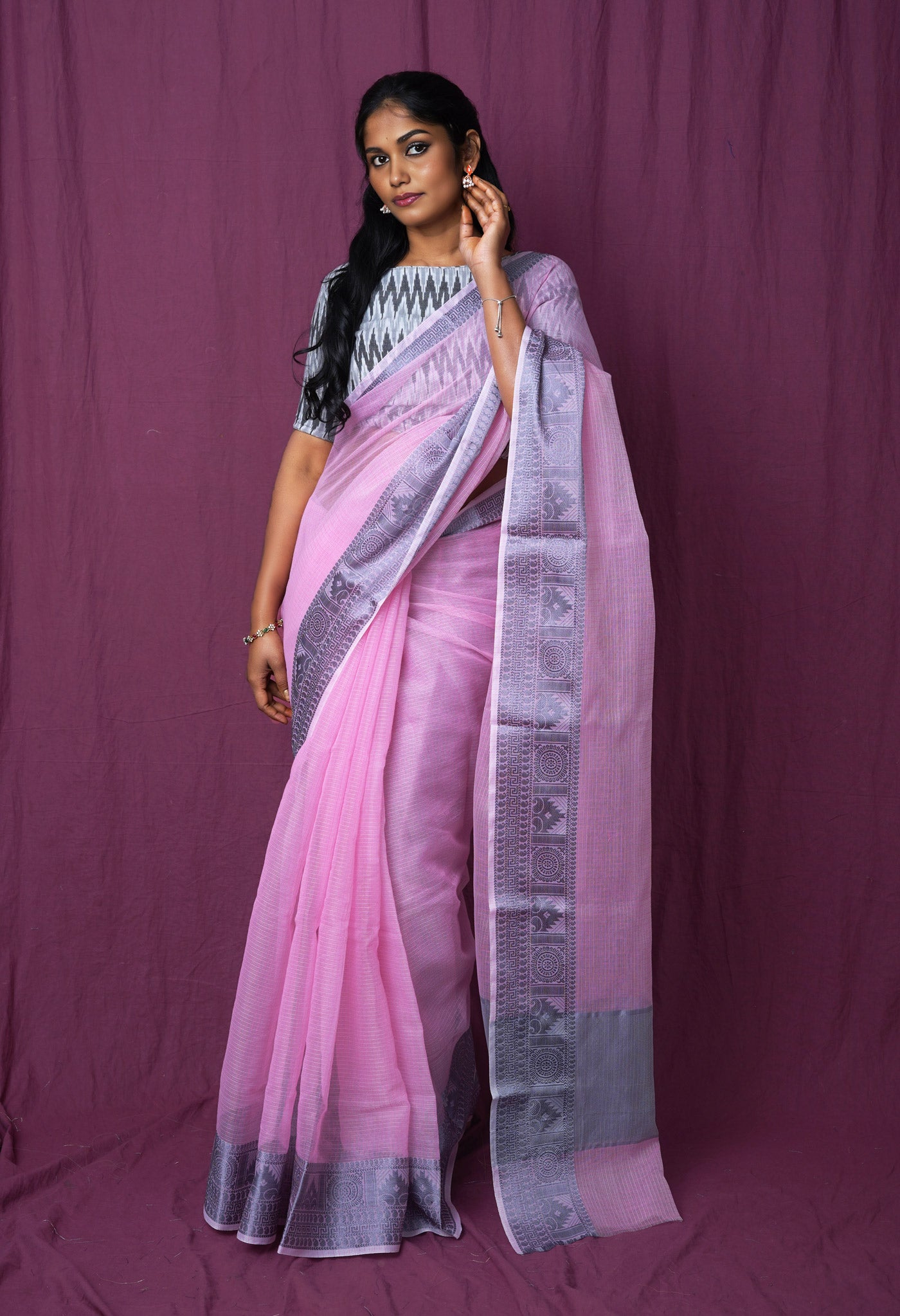 Pink Pure Plain Doria Kota Saree-UNM83022