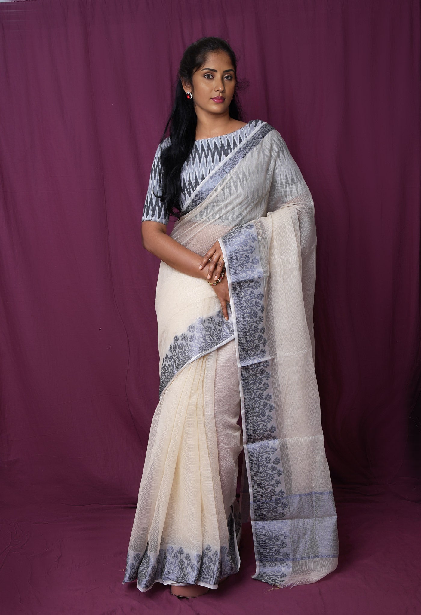 Cream Pure Plain Doria Kota Saree-UNM83023