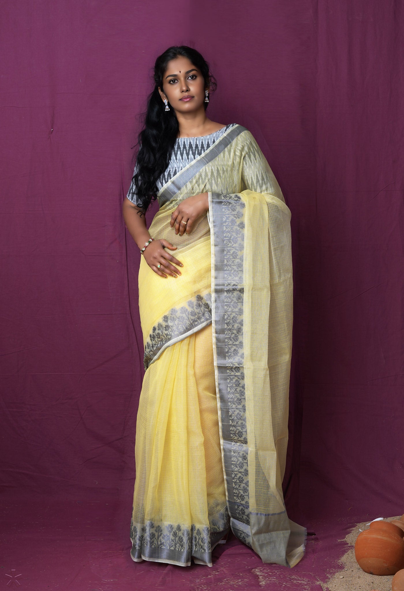 Yellow Pure Plain Doria Kota Saree-UNM83025
