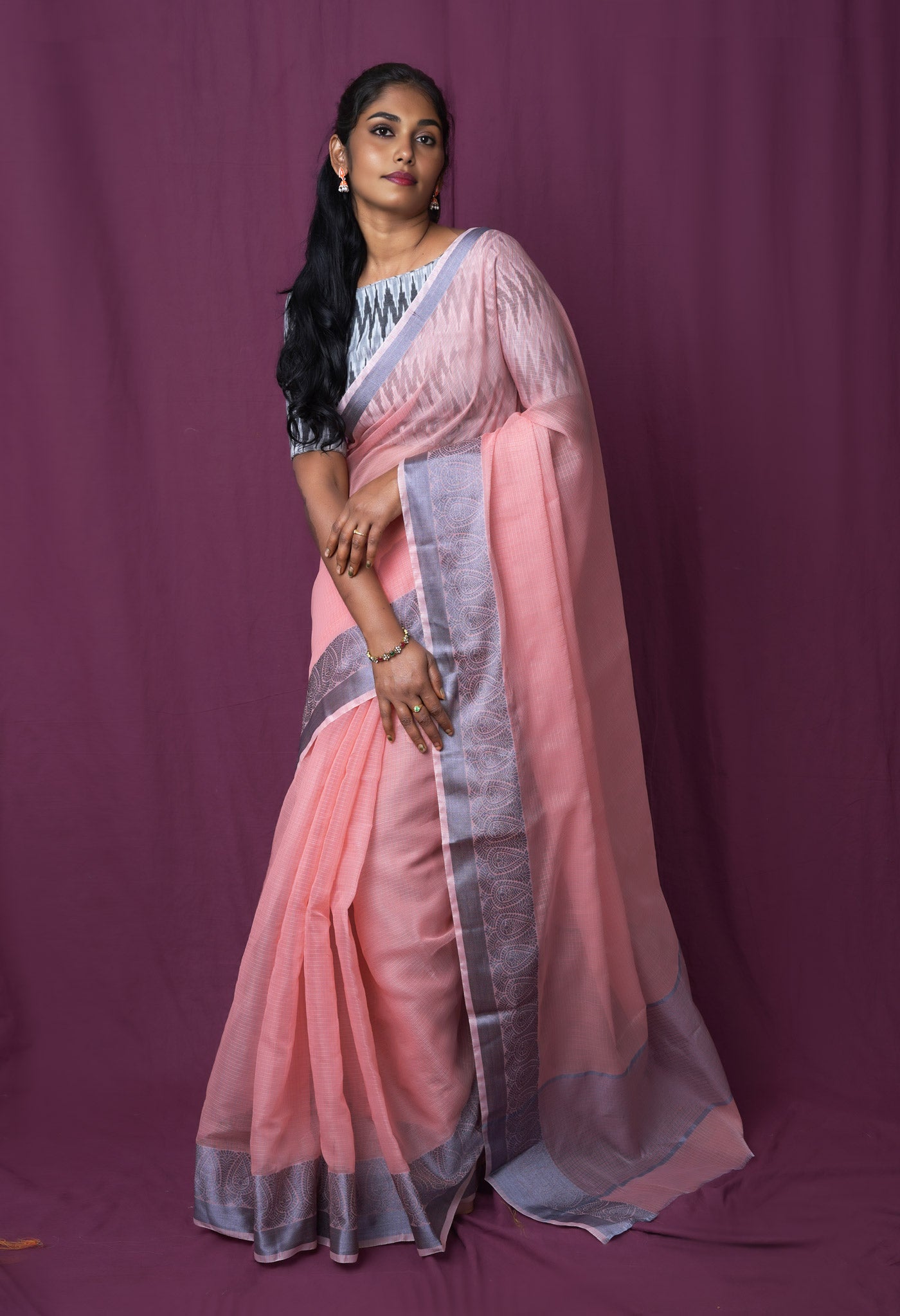 Orange Pure Plain Doria Kota Saree-UNM83030