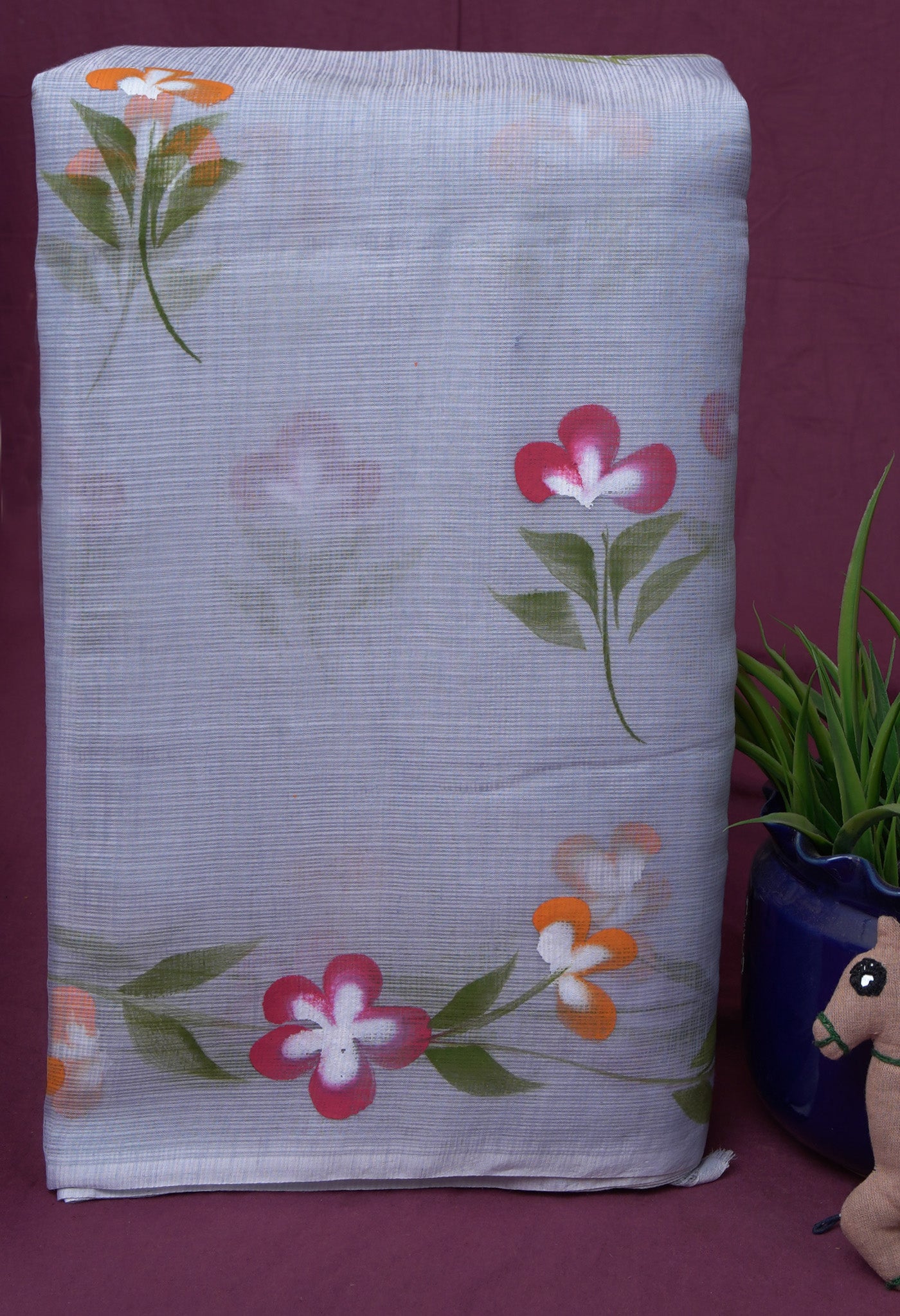 Grey Pure Hand Painted Doria Kota Saree-UNM83032