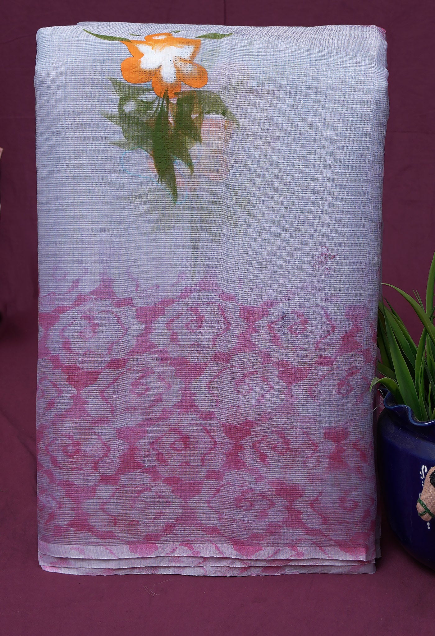 Grey Pure Hand Painted Doria Kota Saree-UNM83033