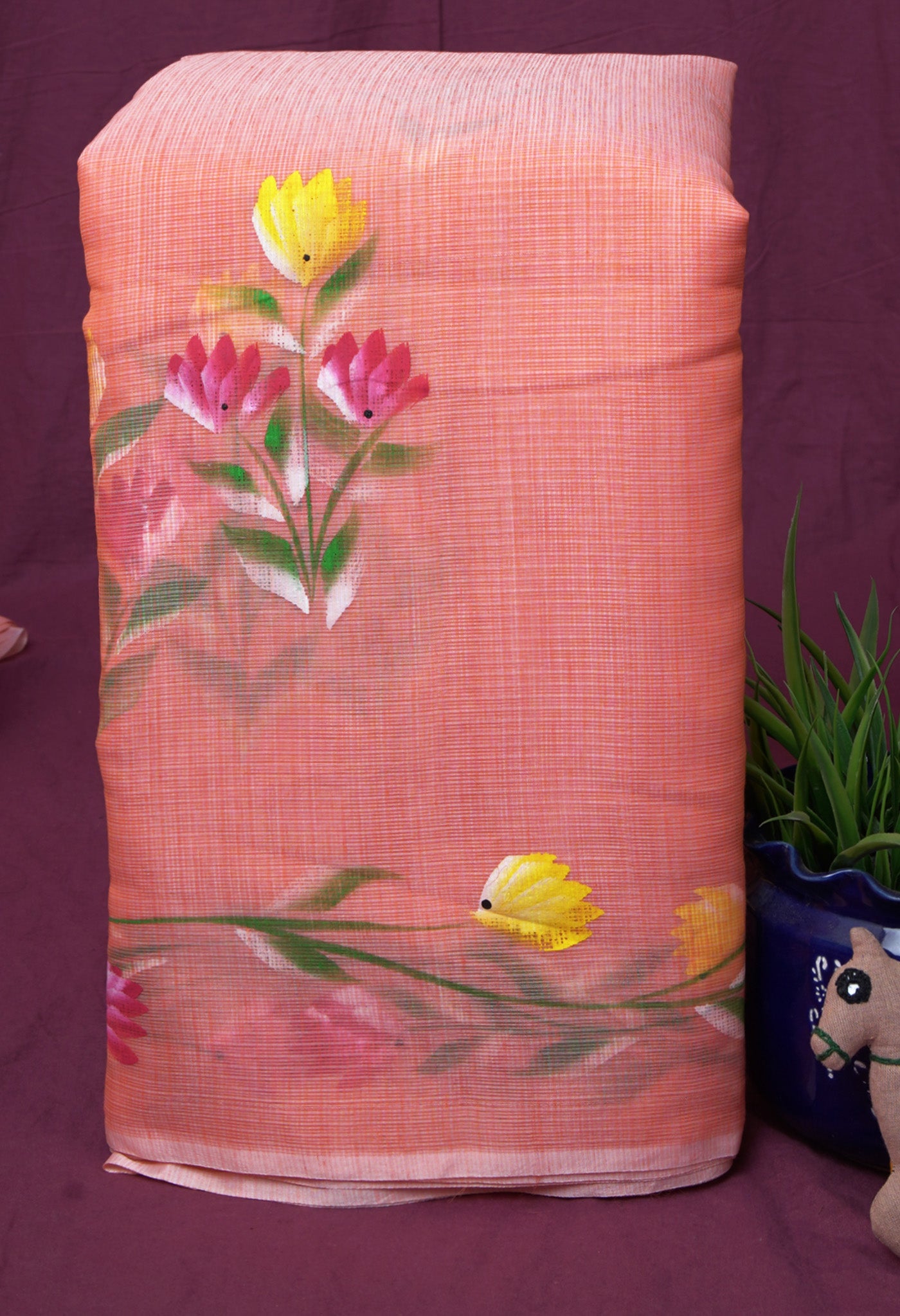 Orange Pure Hand Painted Doria Kota Saree-UNM83034