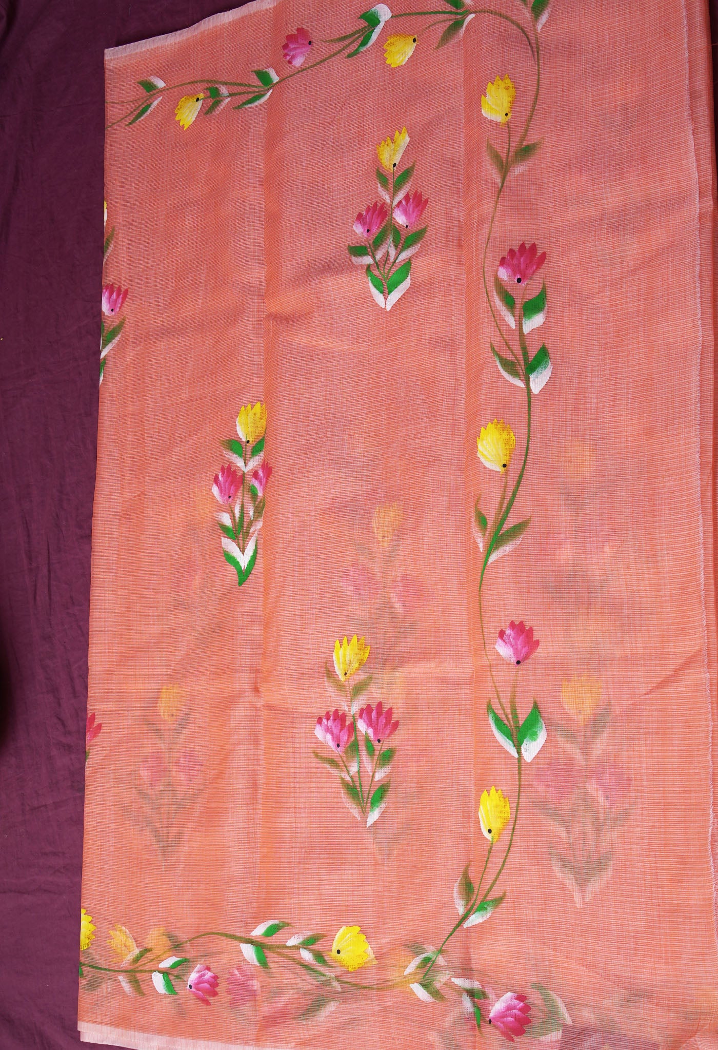 Orange Pure Hand Painted Doria Kota Saree-UNM83034